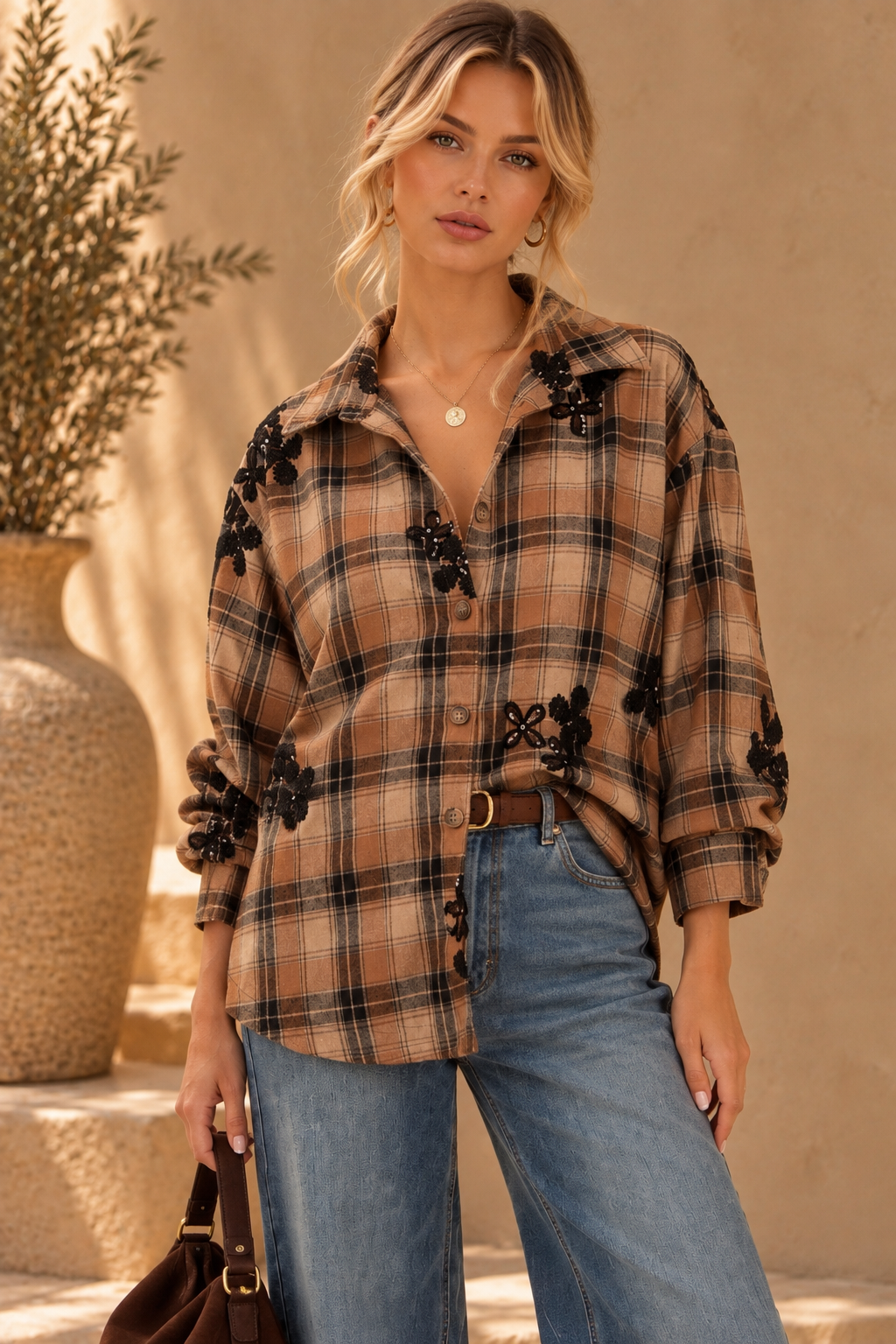 The Estelle Embellished Plaid Shirt
