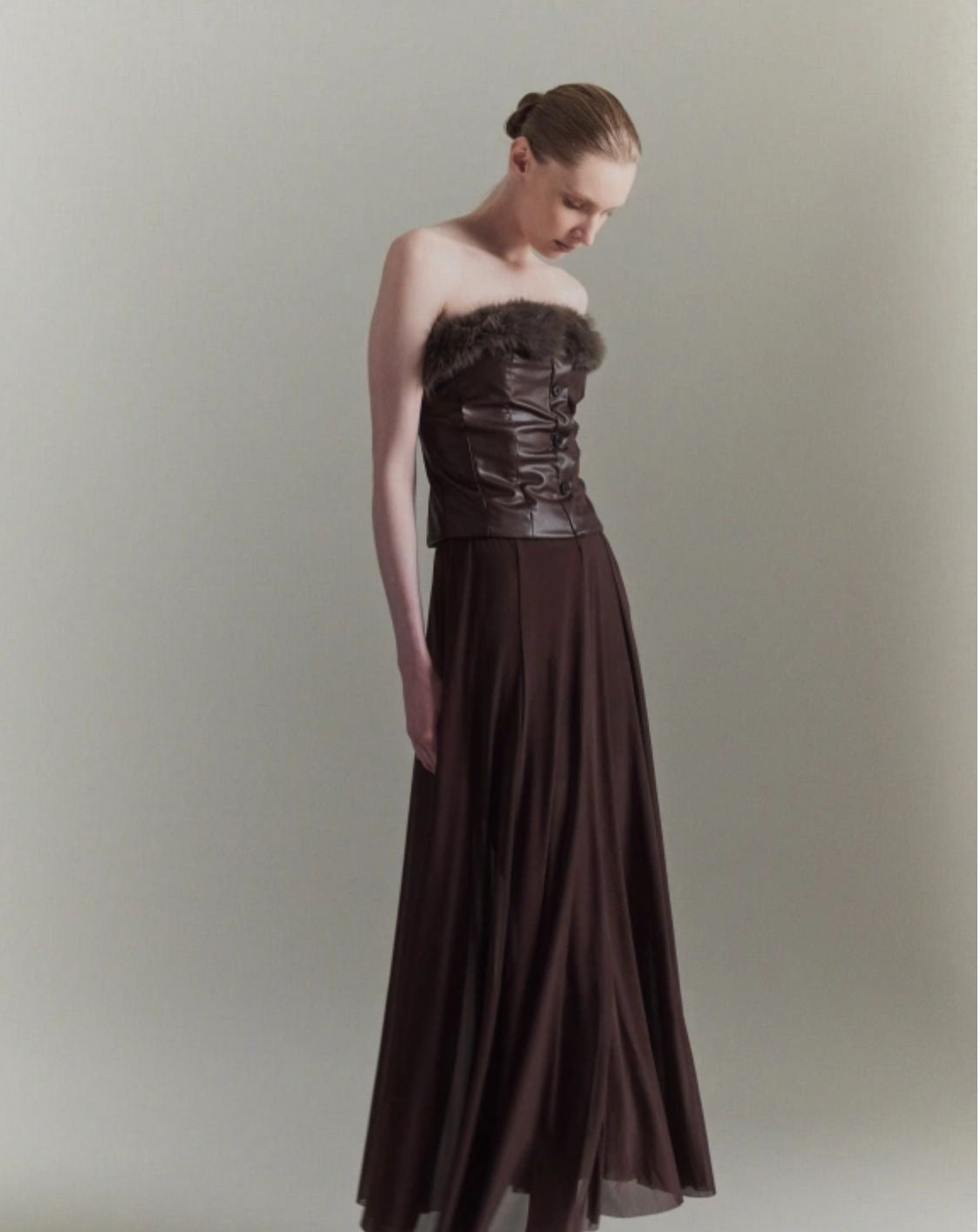 Leather Fur-Trim Corset Top