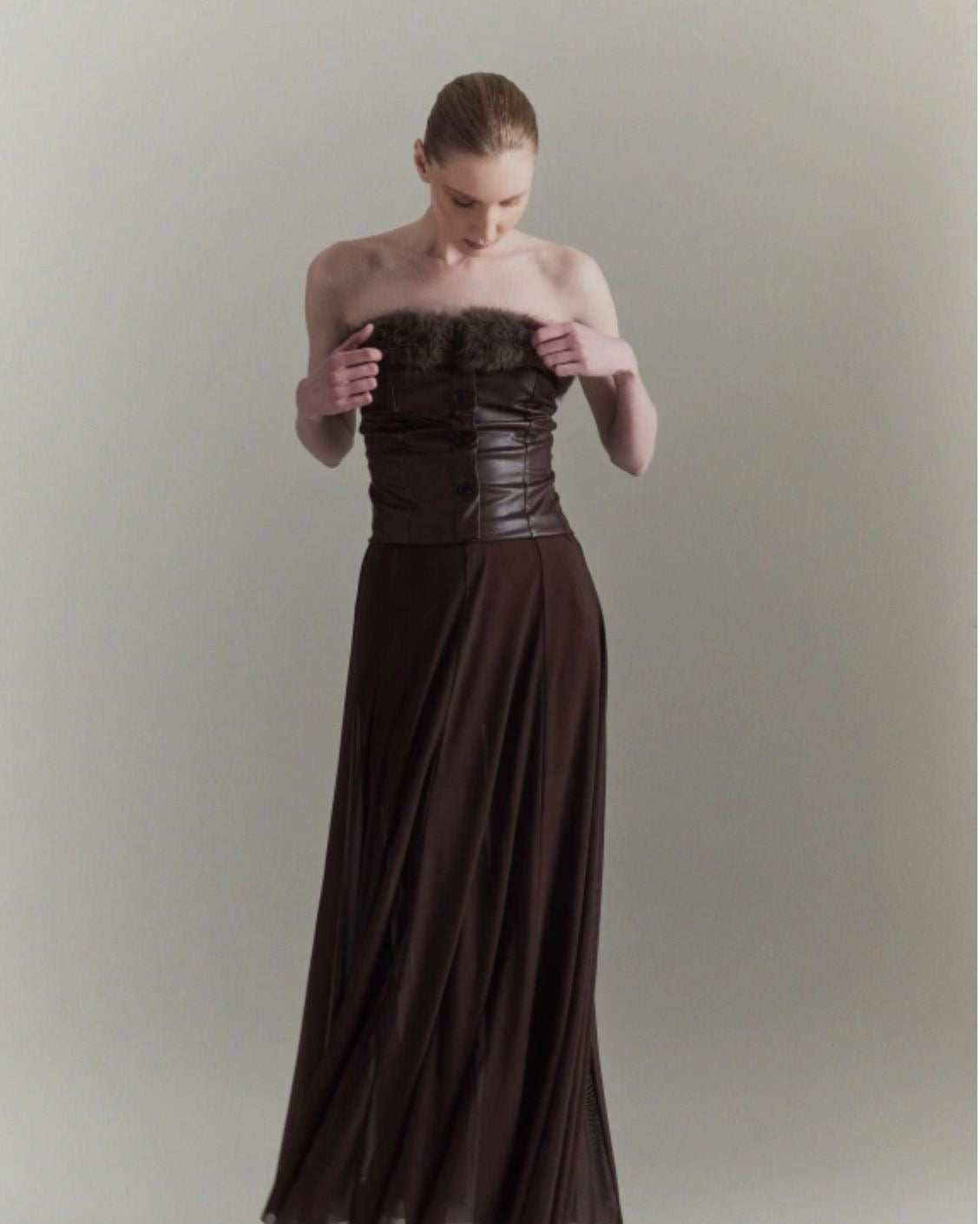 Leather Fur-Trim Corset Top