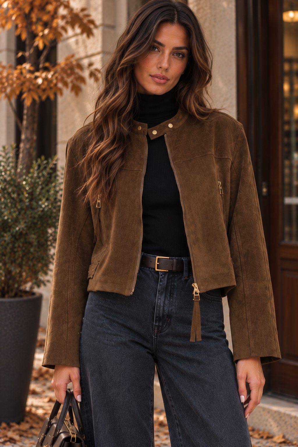 Brown Suede Cropped Jacket