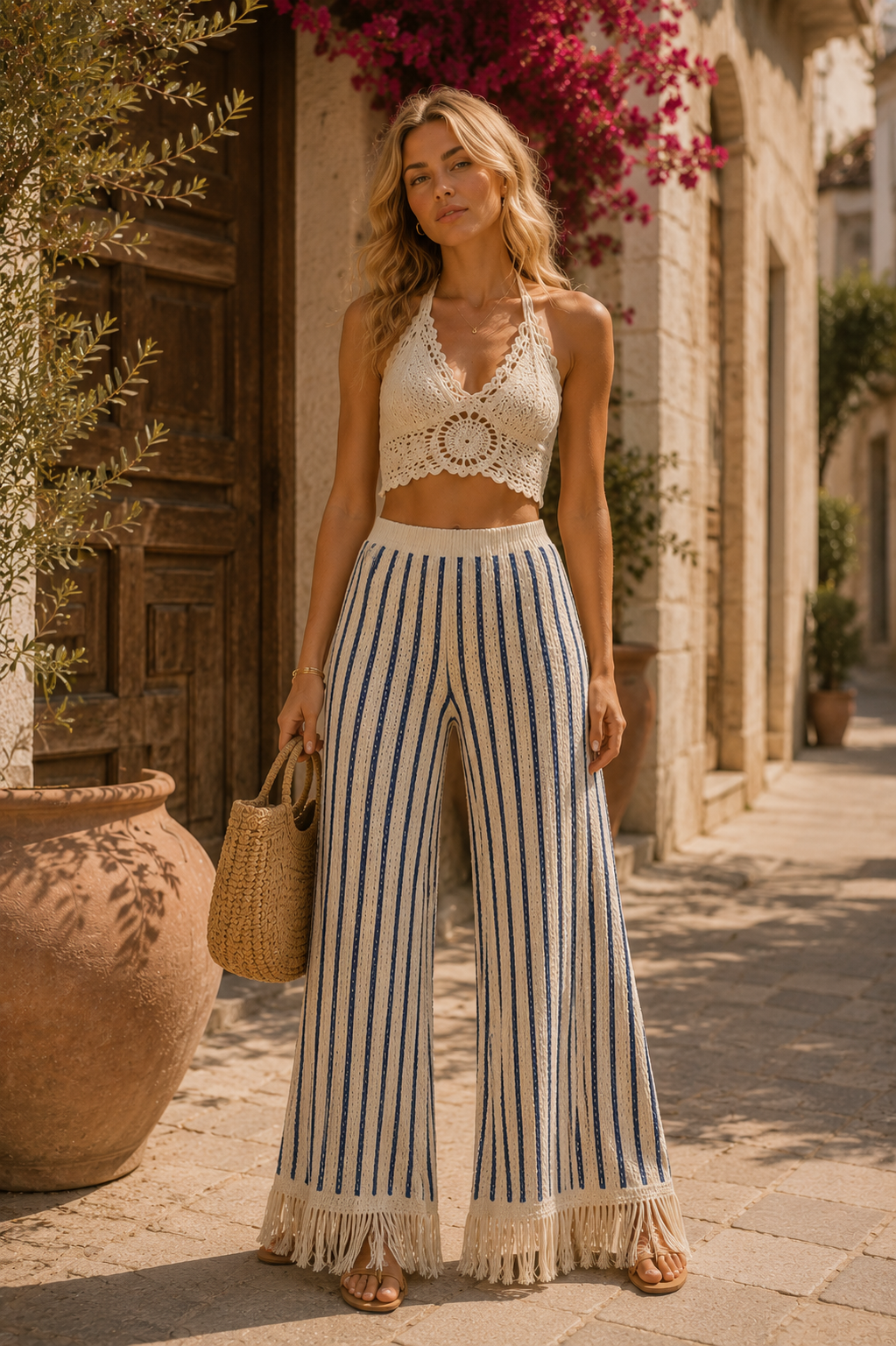 Navy Crochet Cover-Up Pants