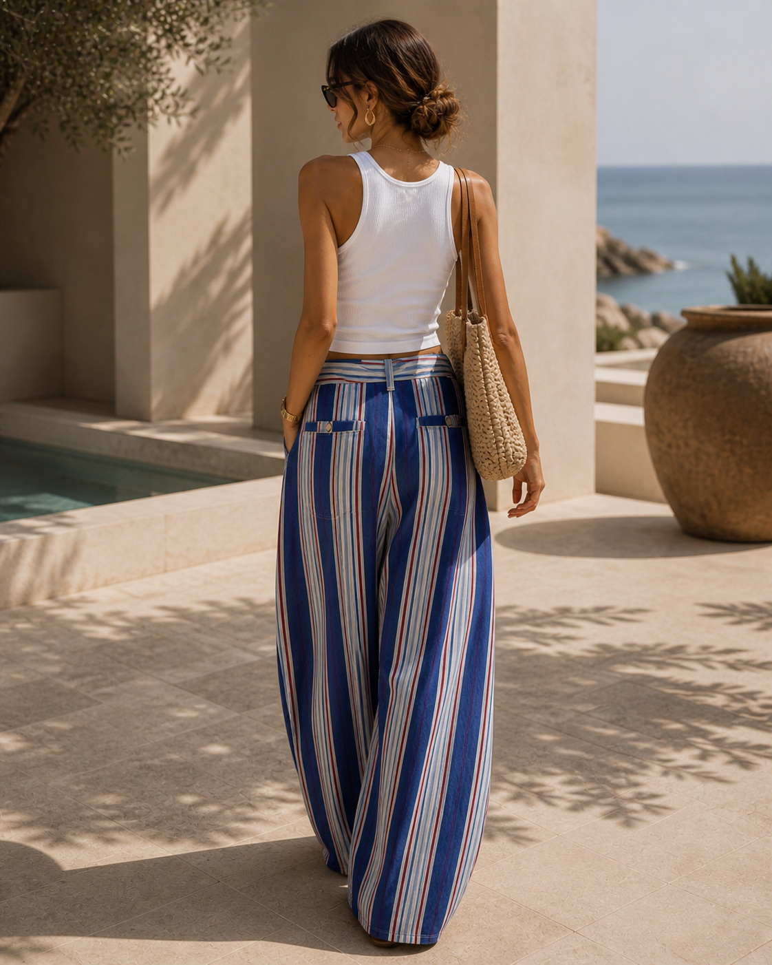 Riviera Stripe Wide-Leg Pants