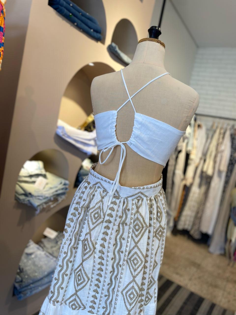 White Gold Threads Open Back Dress