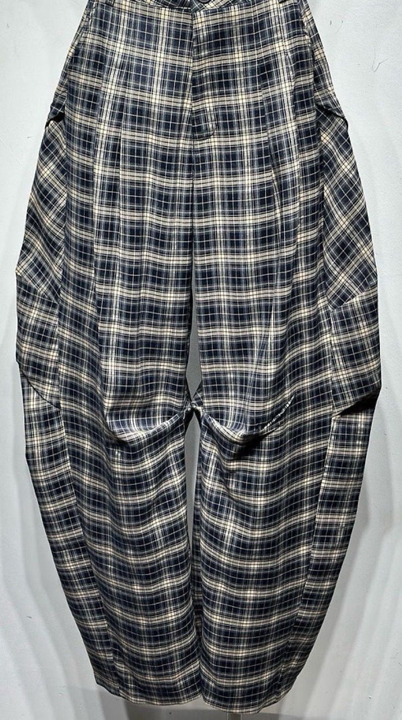 Blue & Beige Plaid Balloon Pants
