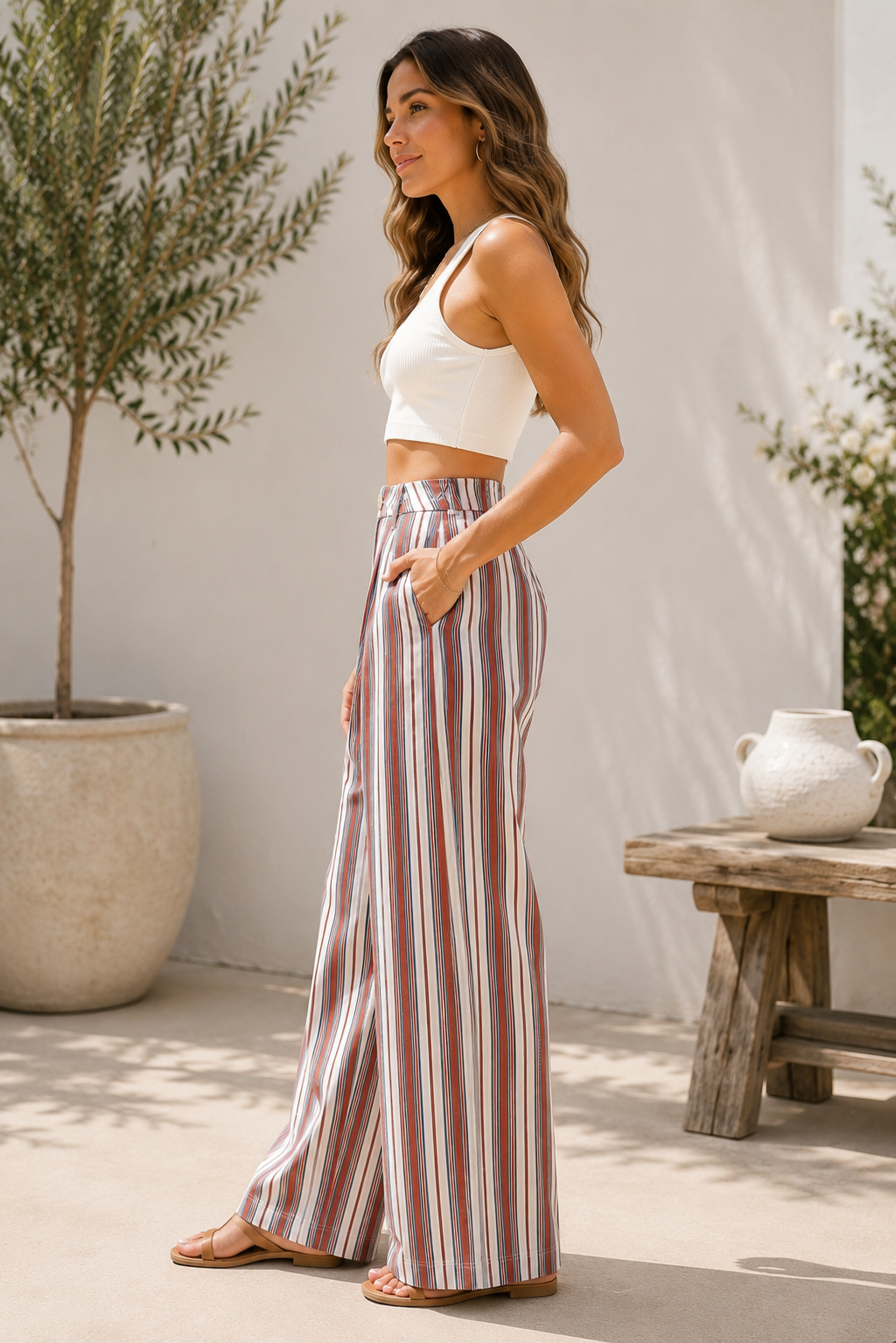 The Boardwalk Striped Wide-Leg Jeans