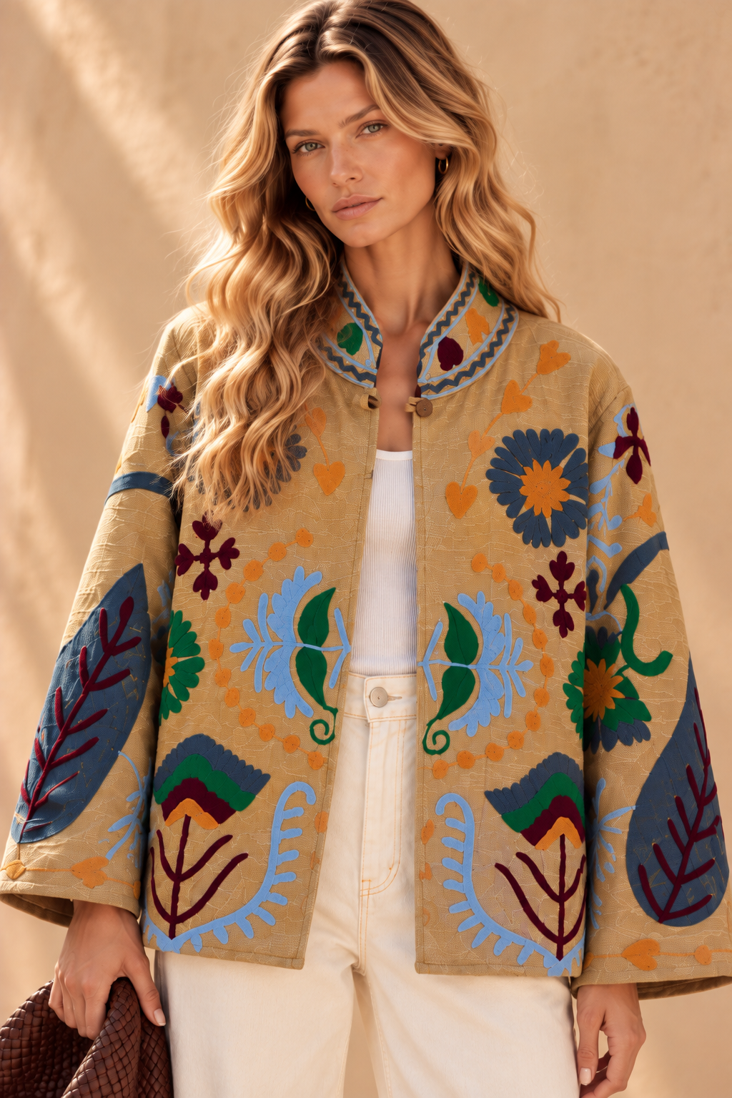 The Floriana Beige Botanical Jacket