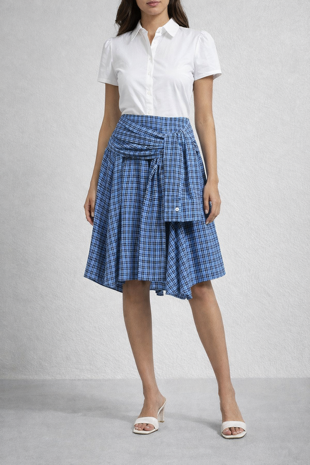Asymmetrical Check Wrap Skirt