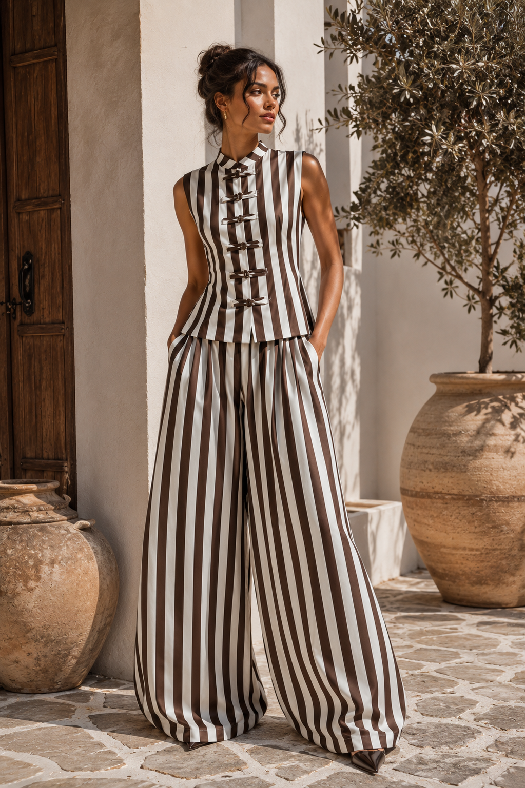 Military Stripe Vest & Balloon Pants Set