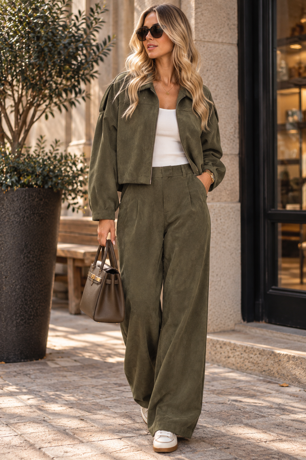 Oversized suede pants