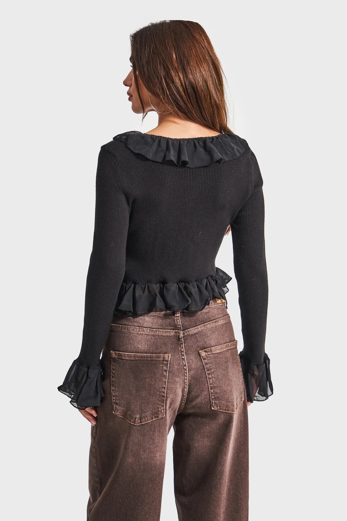 Black Ruffle Tie Cardigan