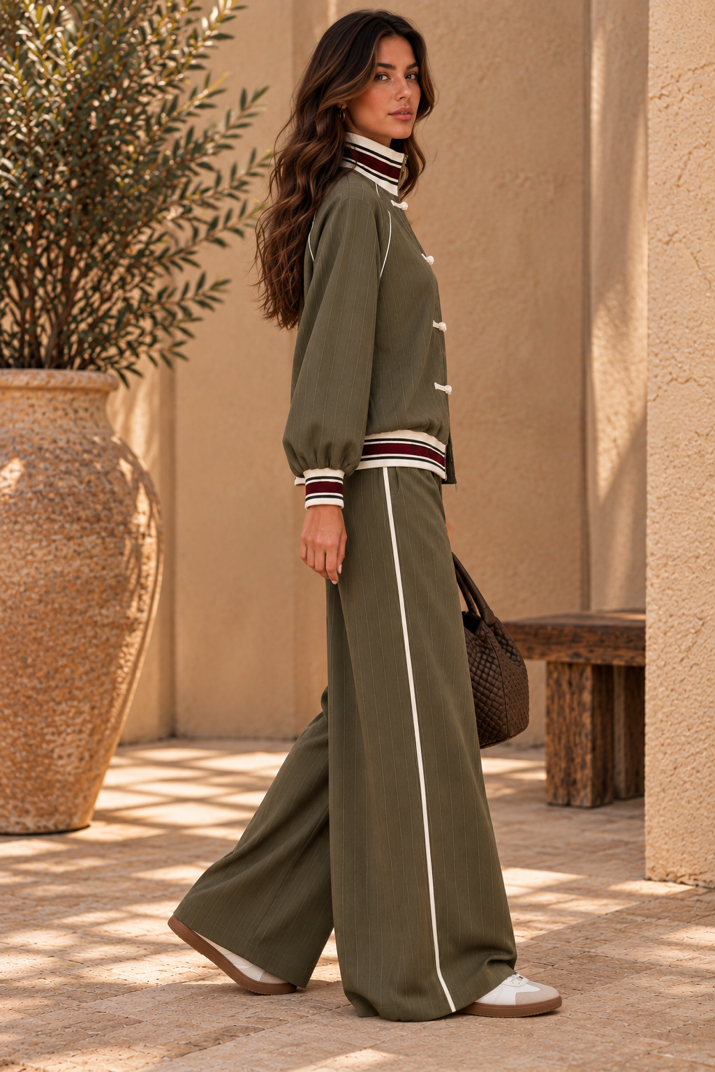 Military-Inspired Striped Set