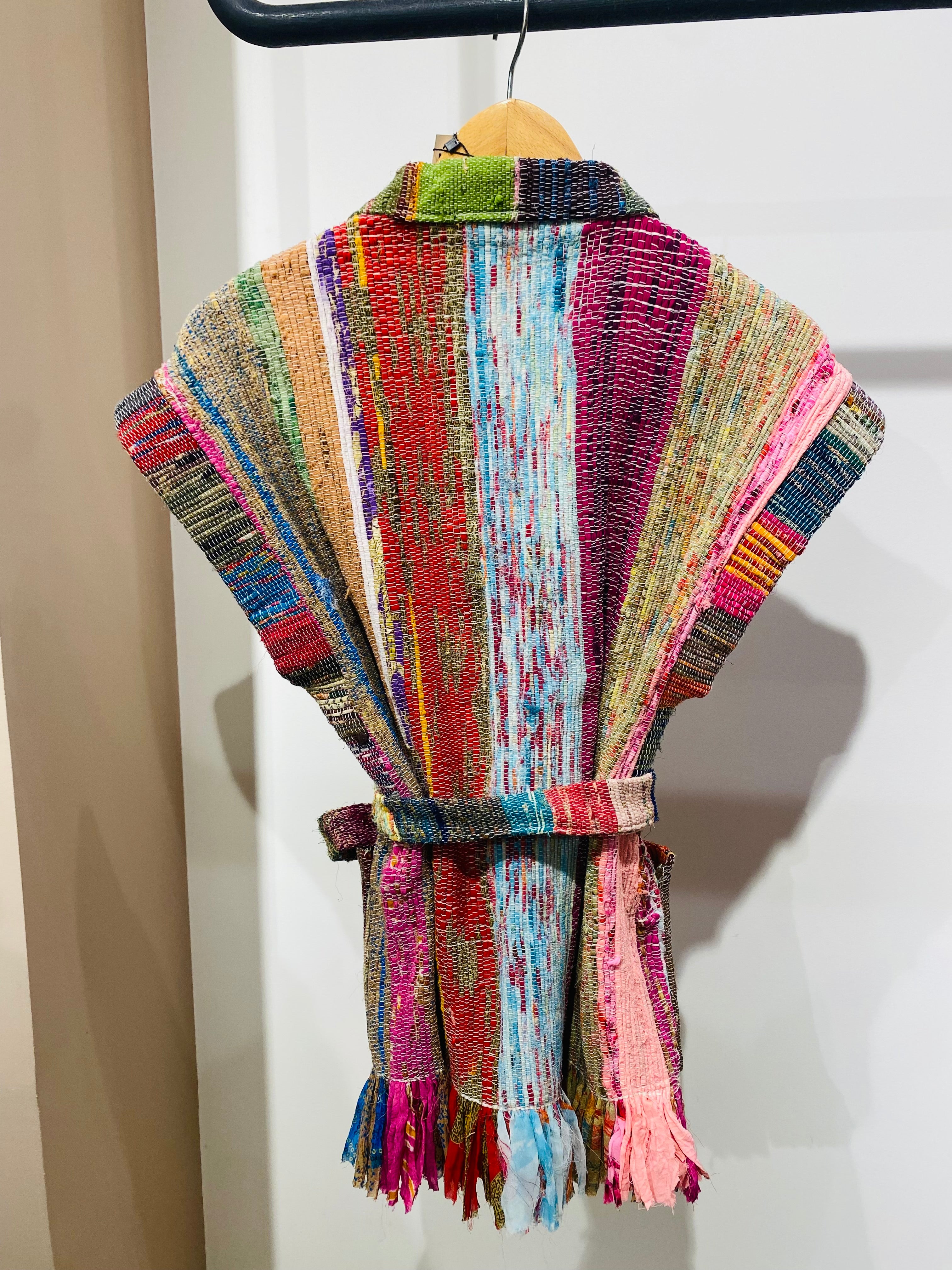 Colorful Patchwork Kimono with Tassel Belt