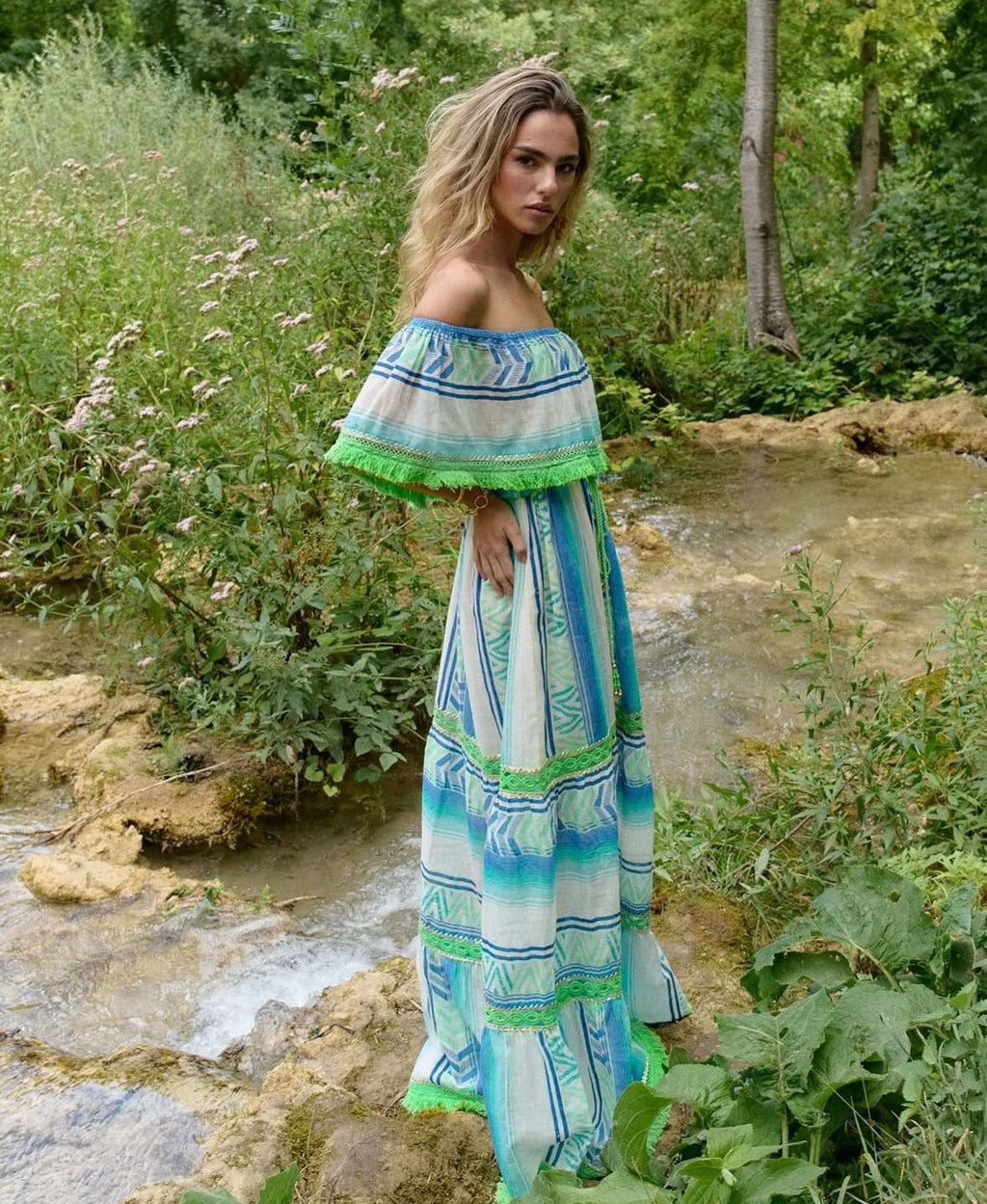 Colourful off shoulder Maxi Dress