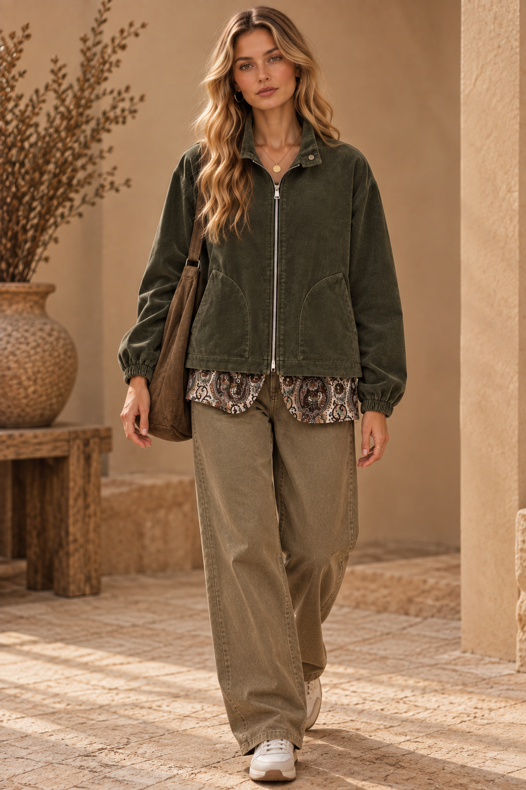 The Seraphine Olive Jacquard-Detail Jacket