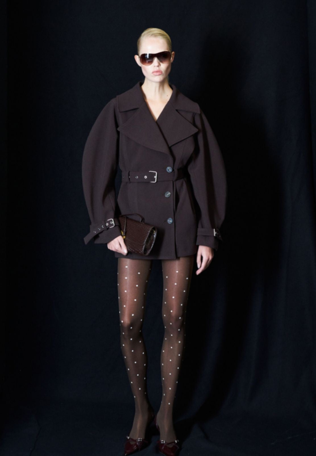 Burgundy Belted Structured Coat