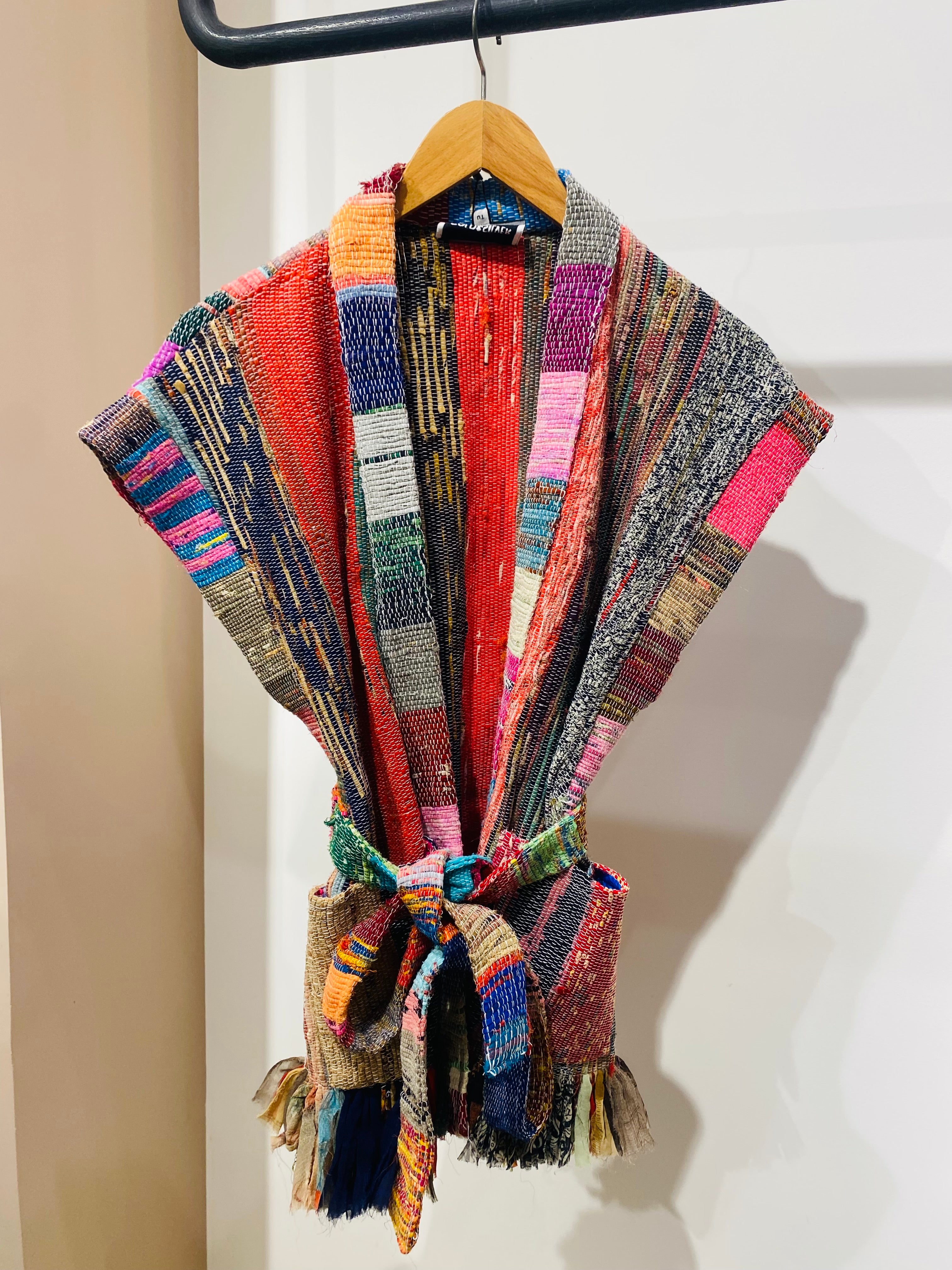 Colorful Patchwork Kimono with Tassel Belt