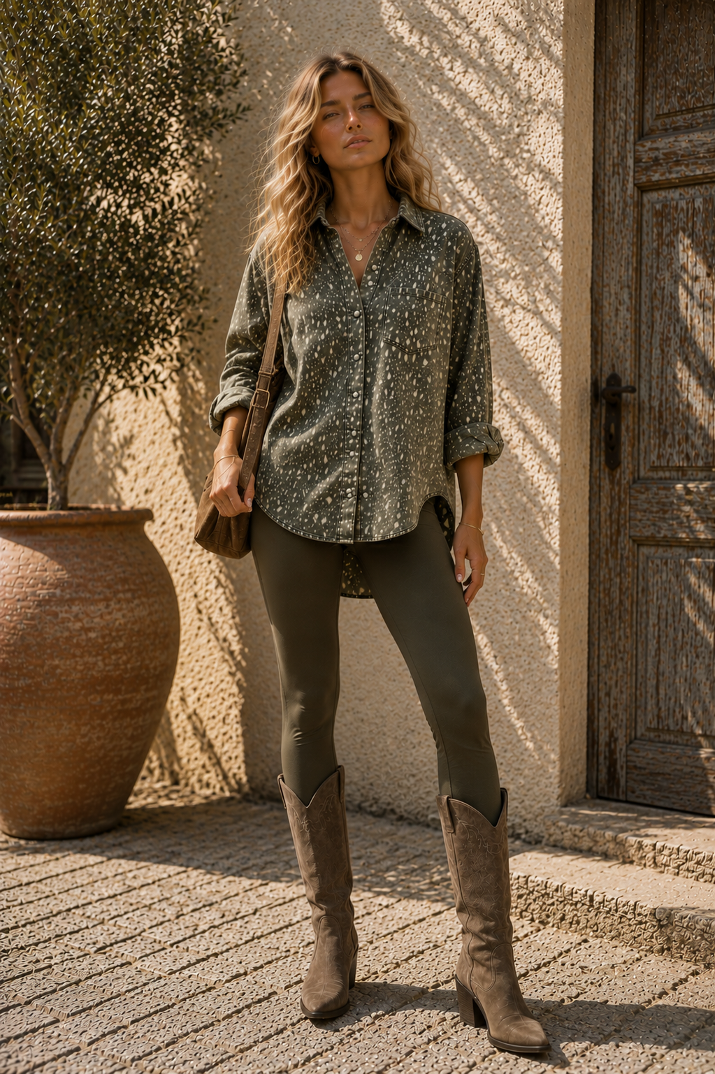 The Wild Meadow Denim Shirt – Olive Deer Print