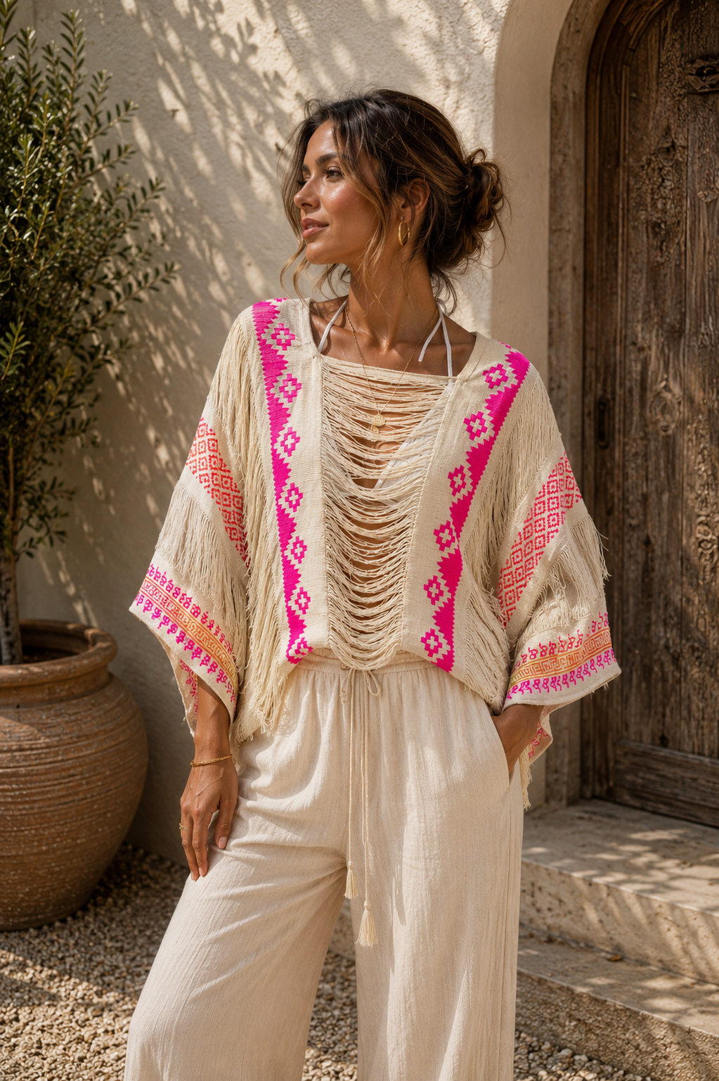 The Boho Edit Tribal Thread Short Sleeve Top