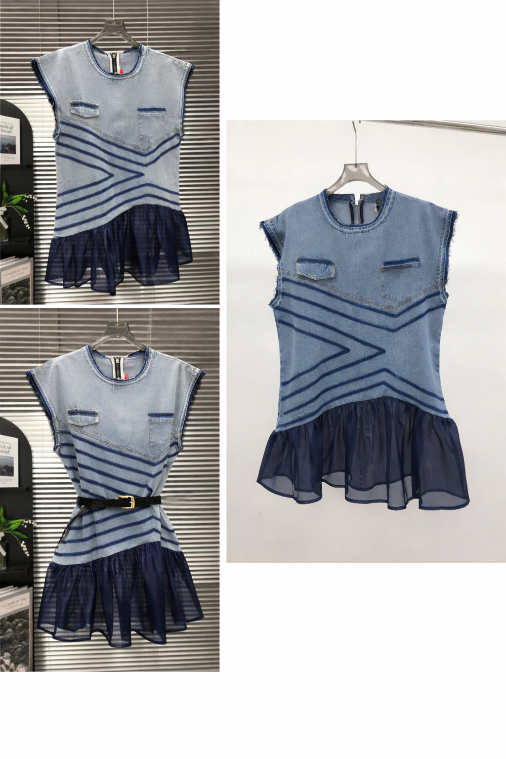 Denim & Chiffon Cut-Out Shirt