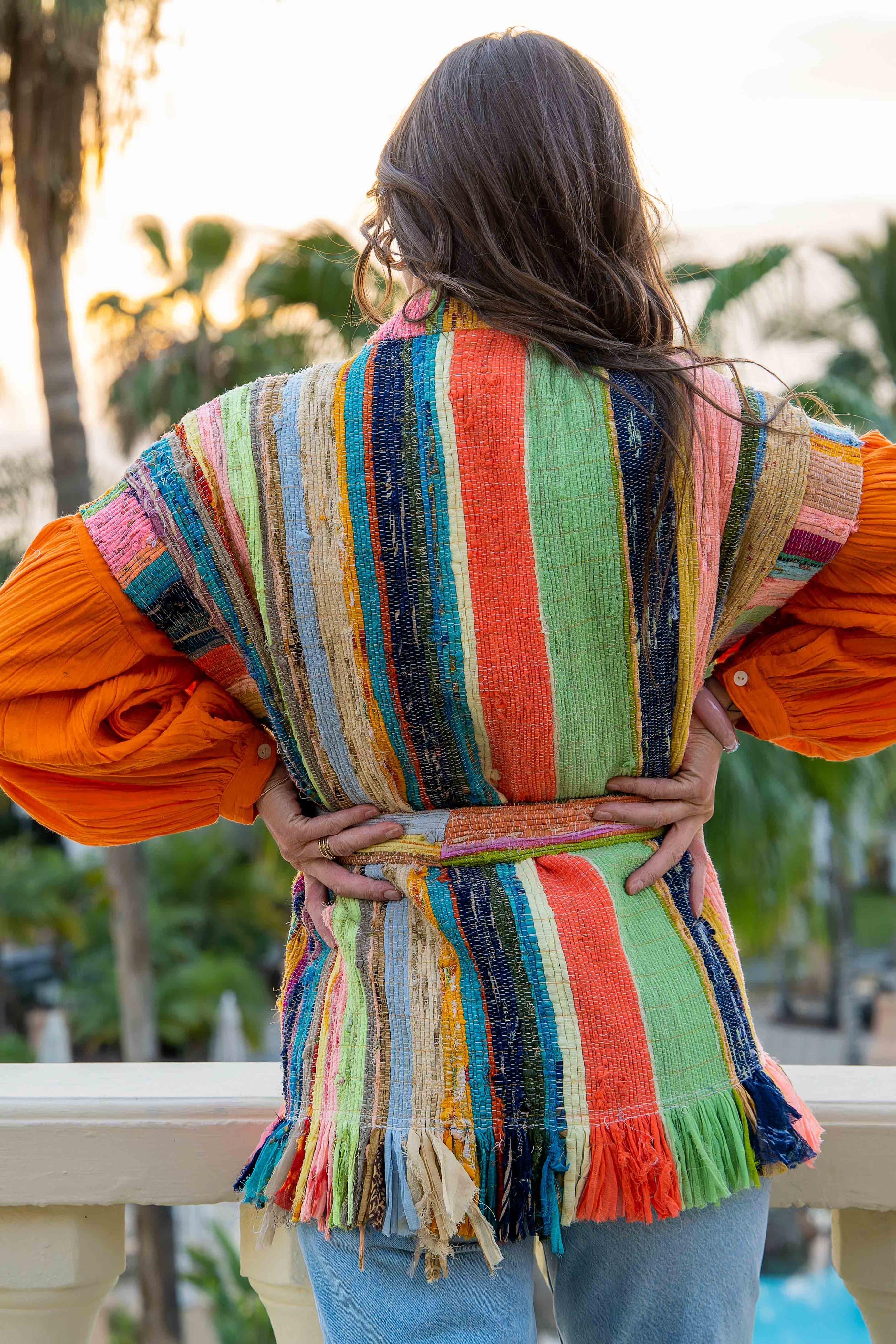 Colorful Patchwork Kimono with Tassel Belt