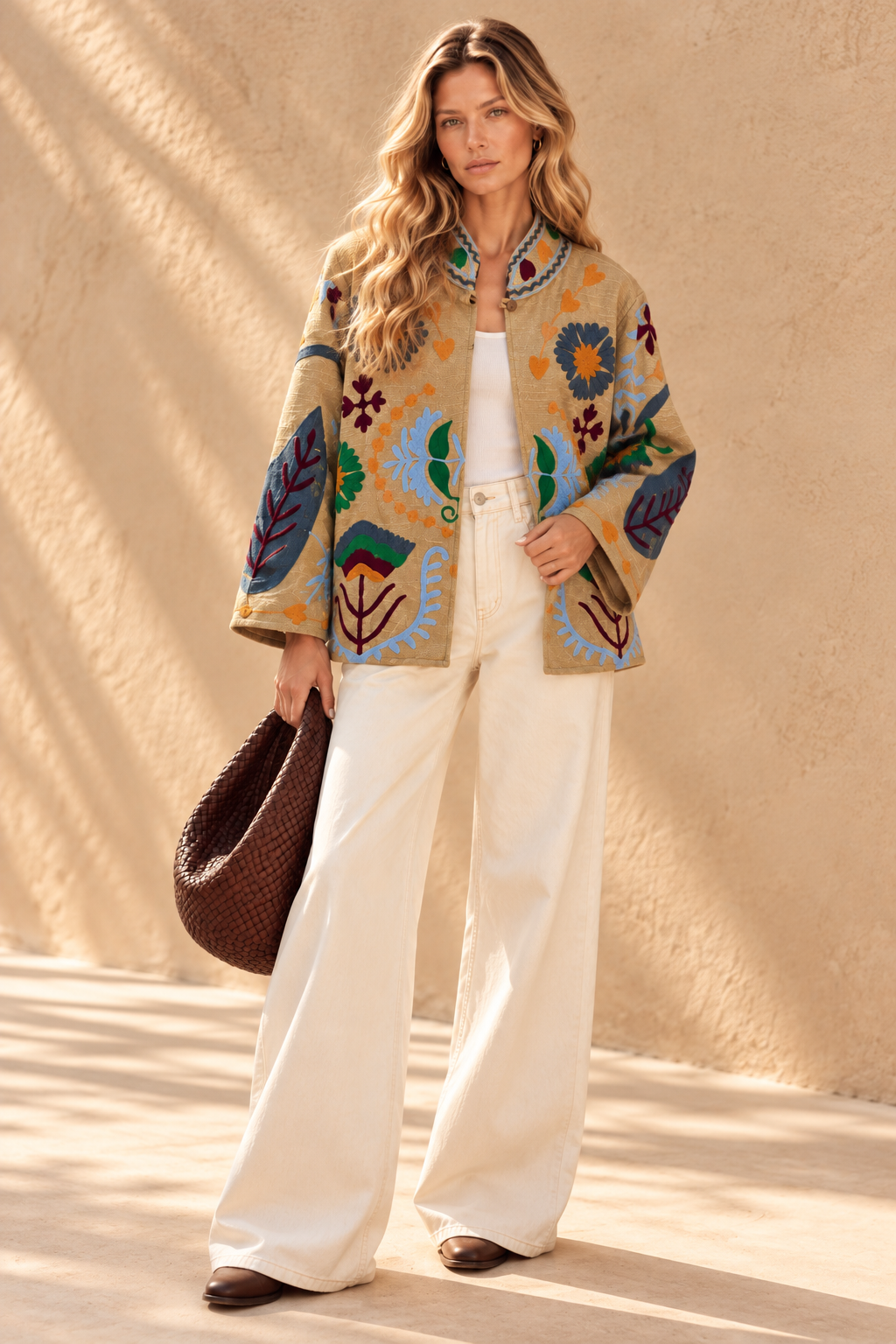 The Floriana Beige Botanical Jacket