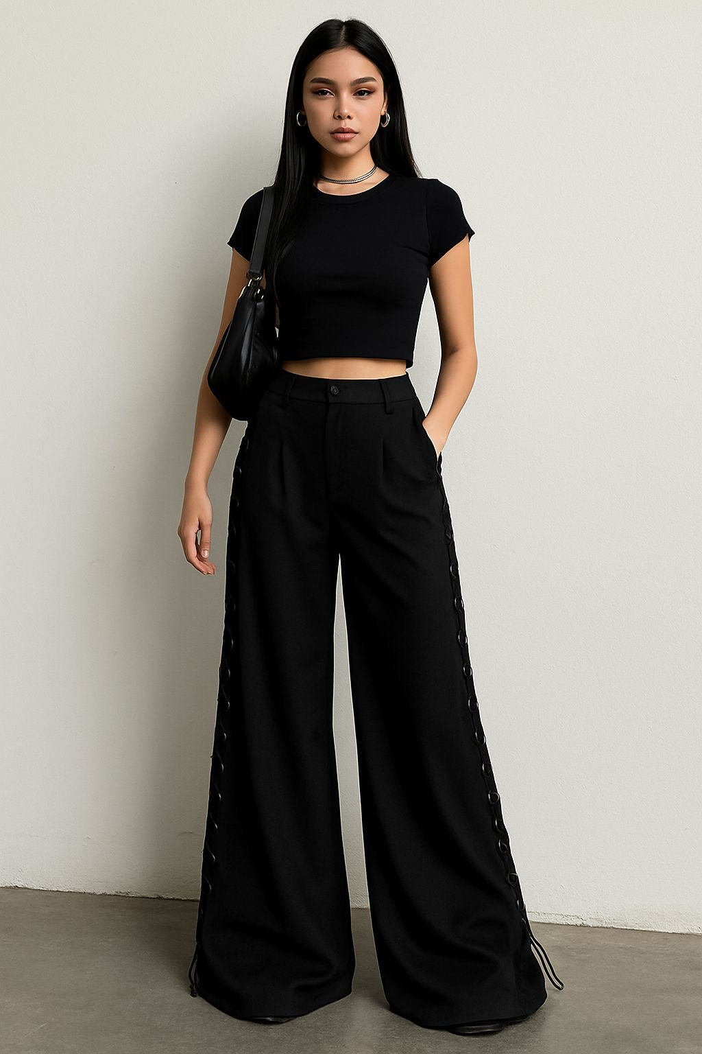 Wide-Leg Lace-Up Pants