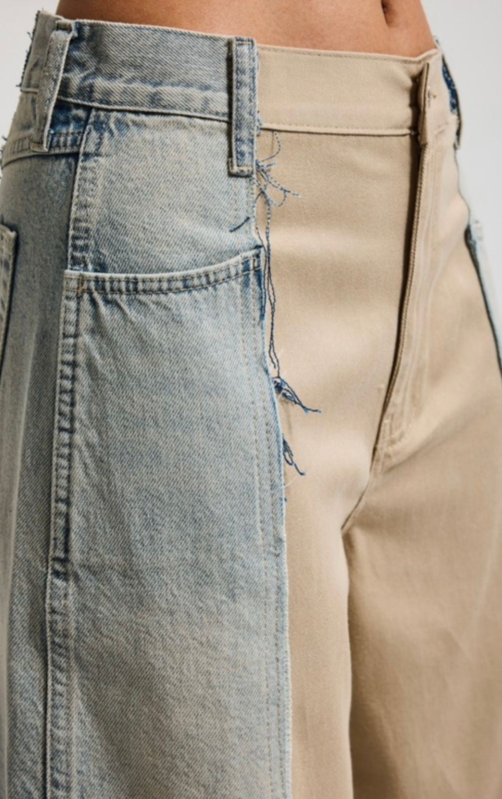 Beige & Denim Two-Tone Pants