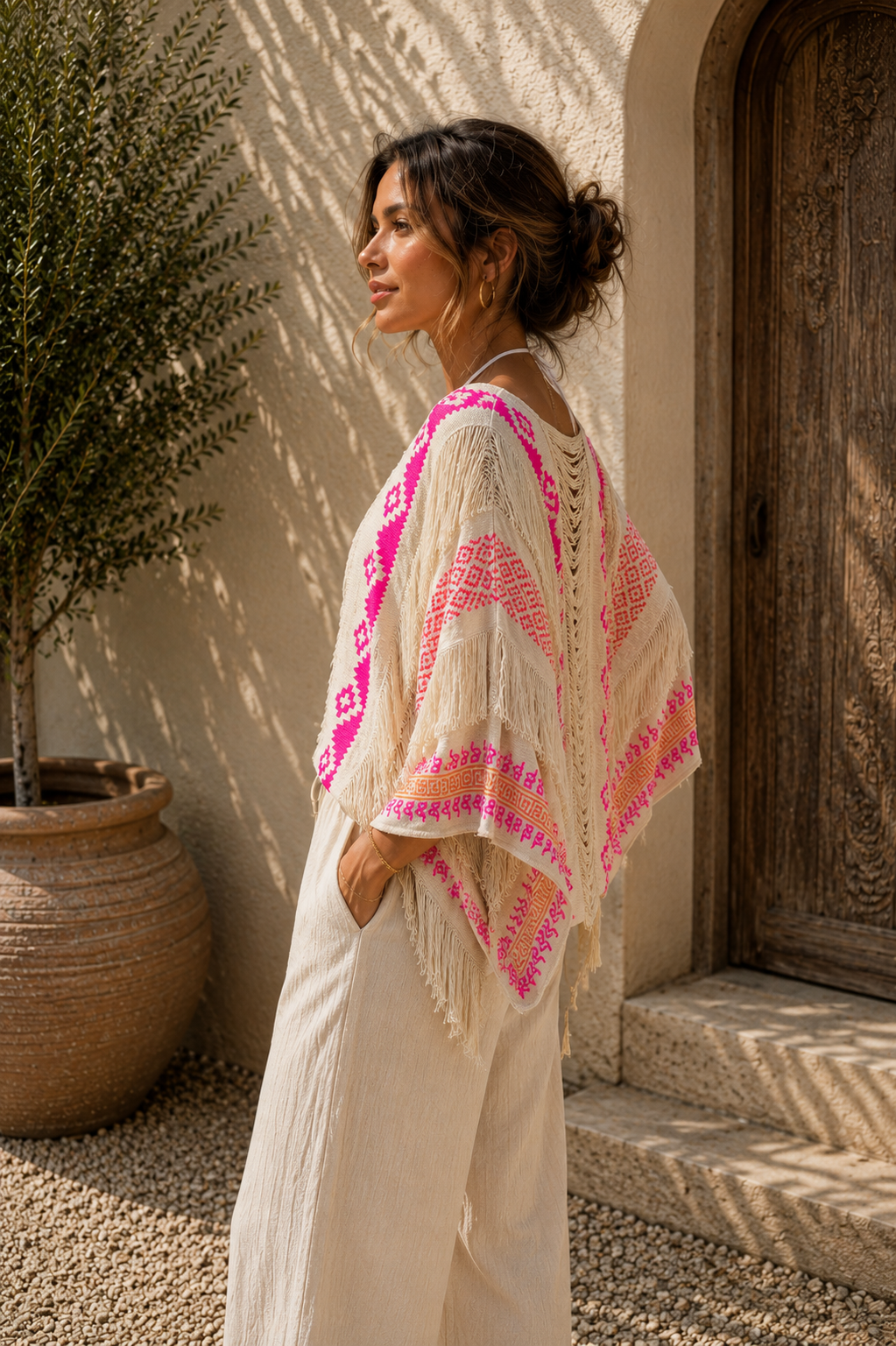 The Boho Edit Tribal Thread Short Sleeve Top