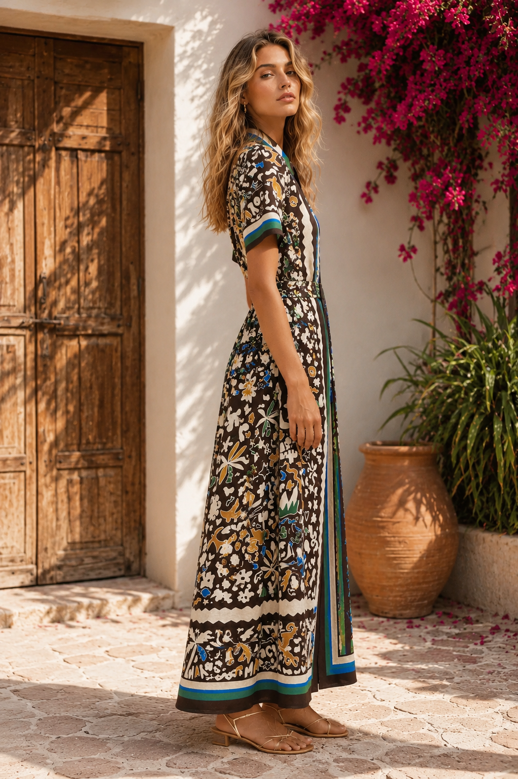 Artisan Print Maxi Shirt Dress
