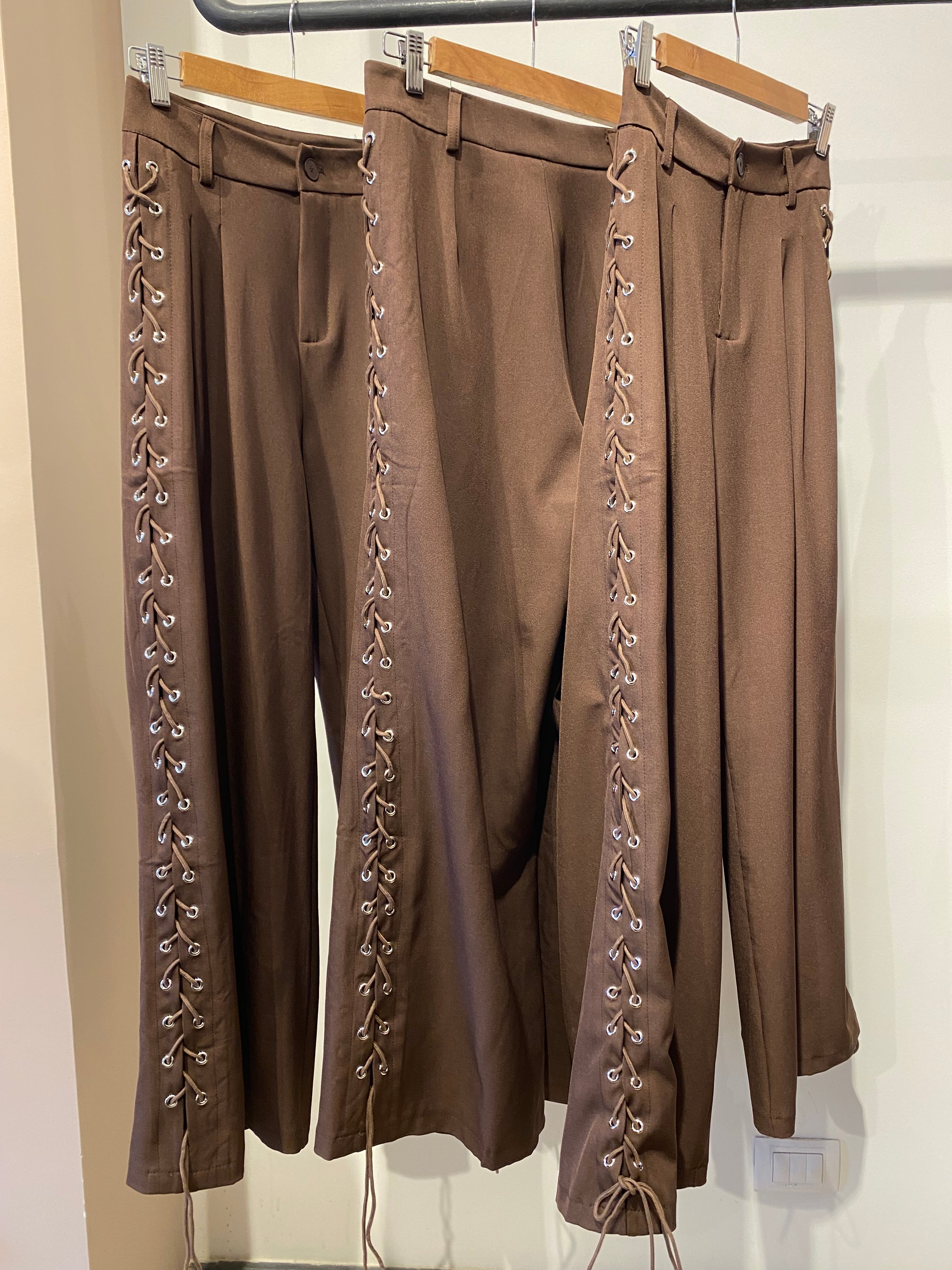 Wide-Leg Lace-Up Pants