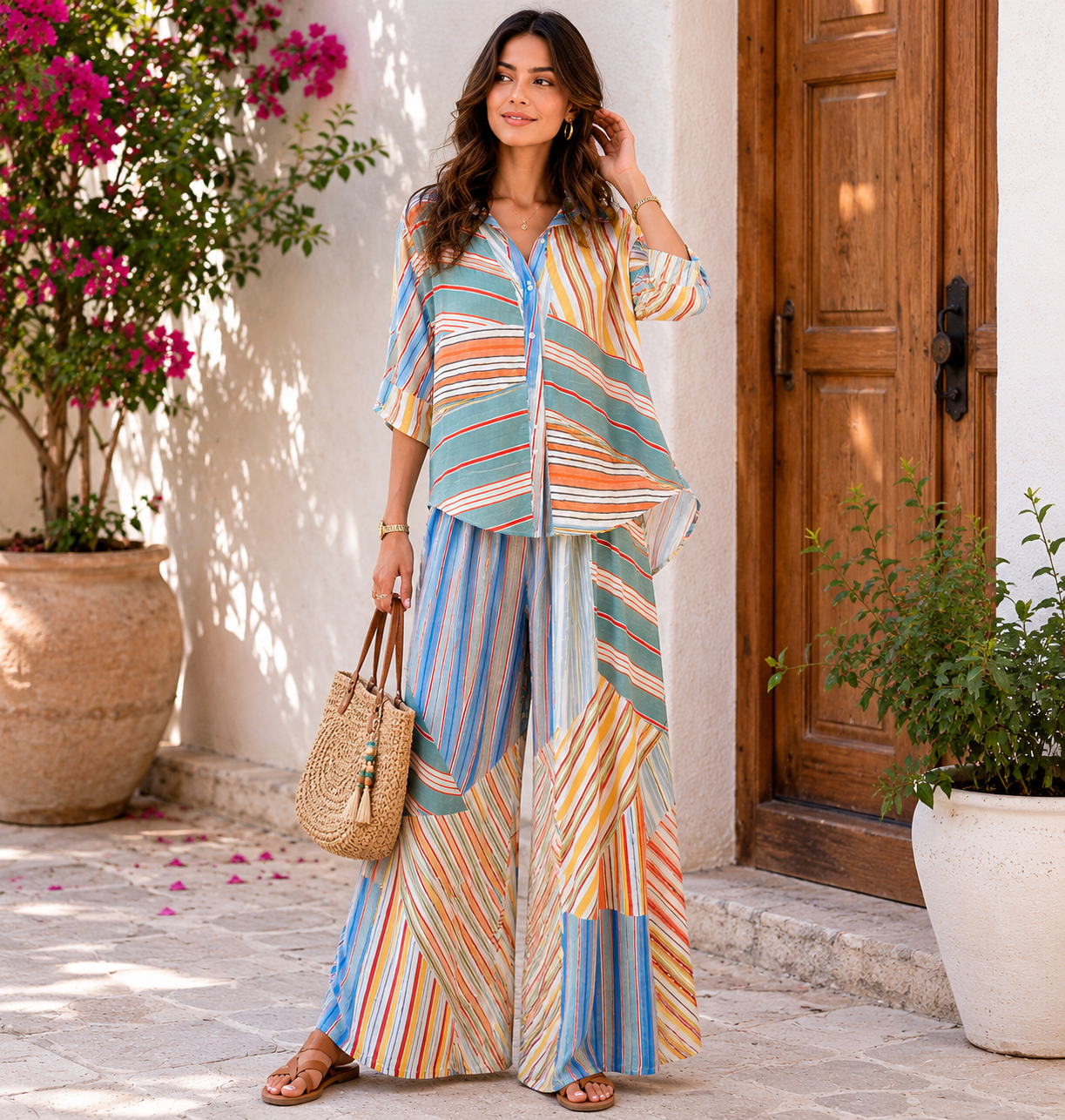 Green Stripes Linen Set