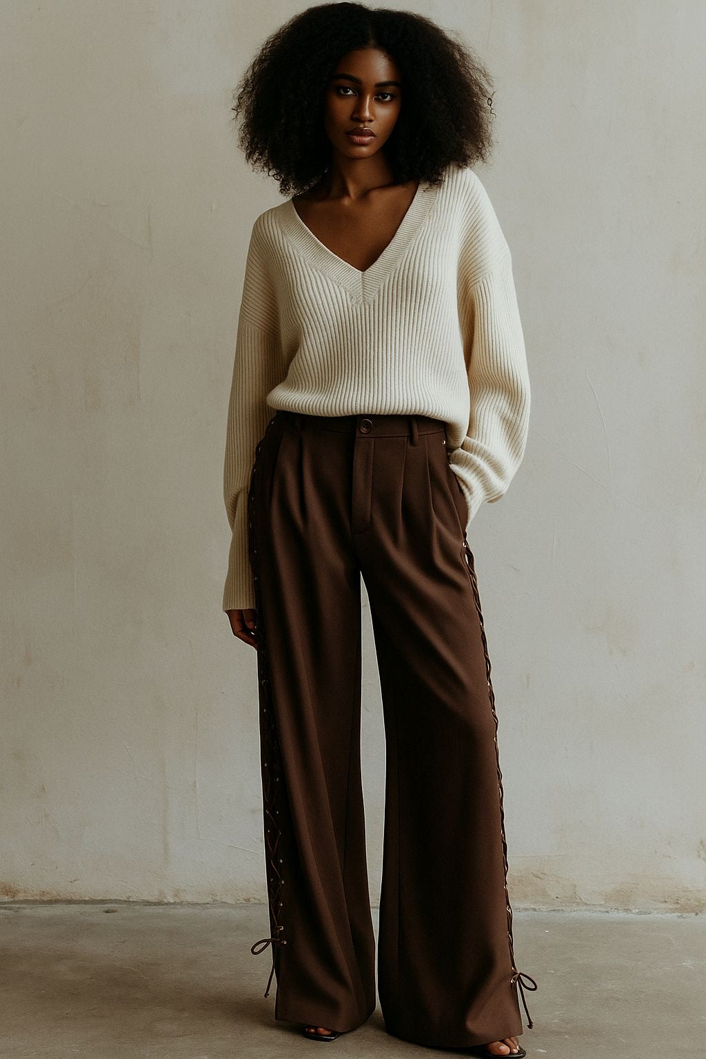 Wide-Leg Lace-Up Pants