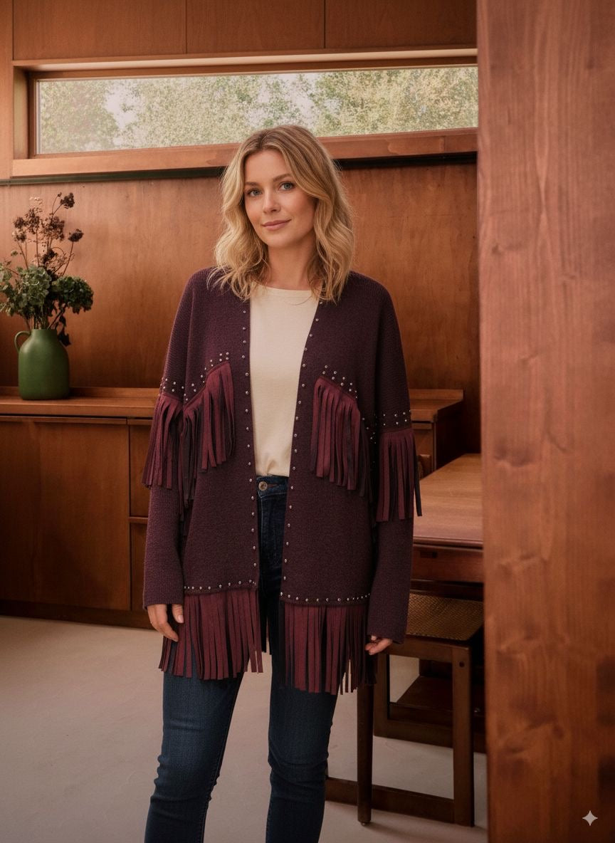 Fringed Suede Jacket – Burgundy