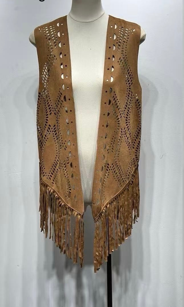 Suede Fringe Cut-Out Vest