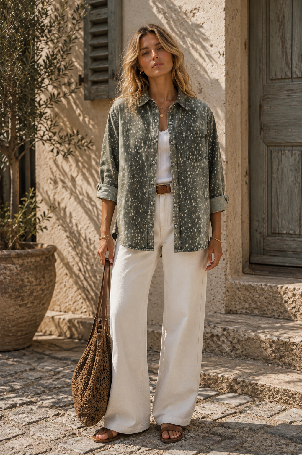 The Wild Meadow Denim Shirt – Olive Deer Print