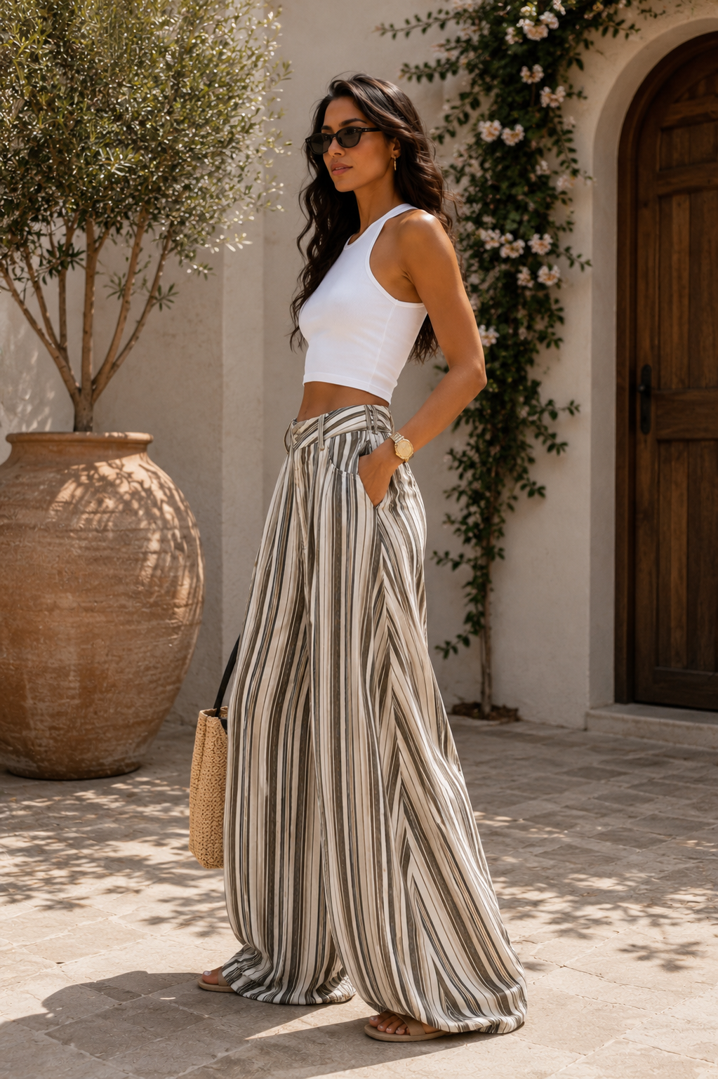 Striped Wide-Leg Trousers