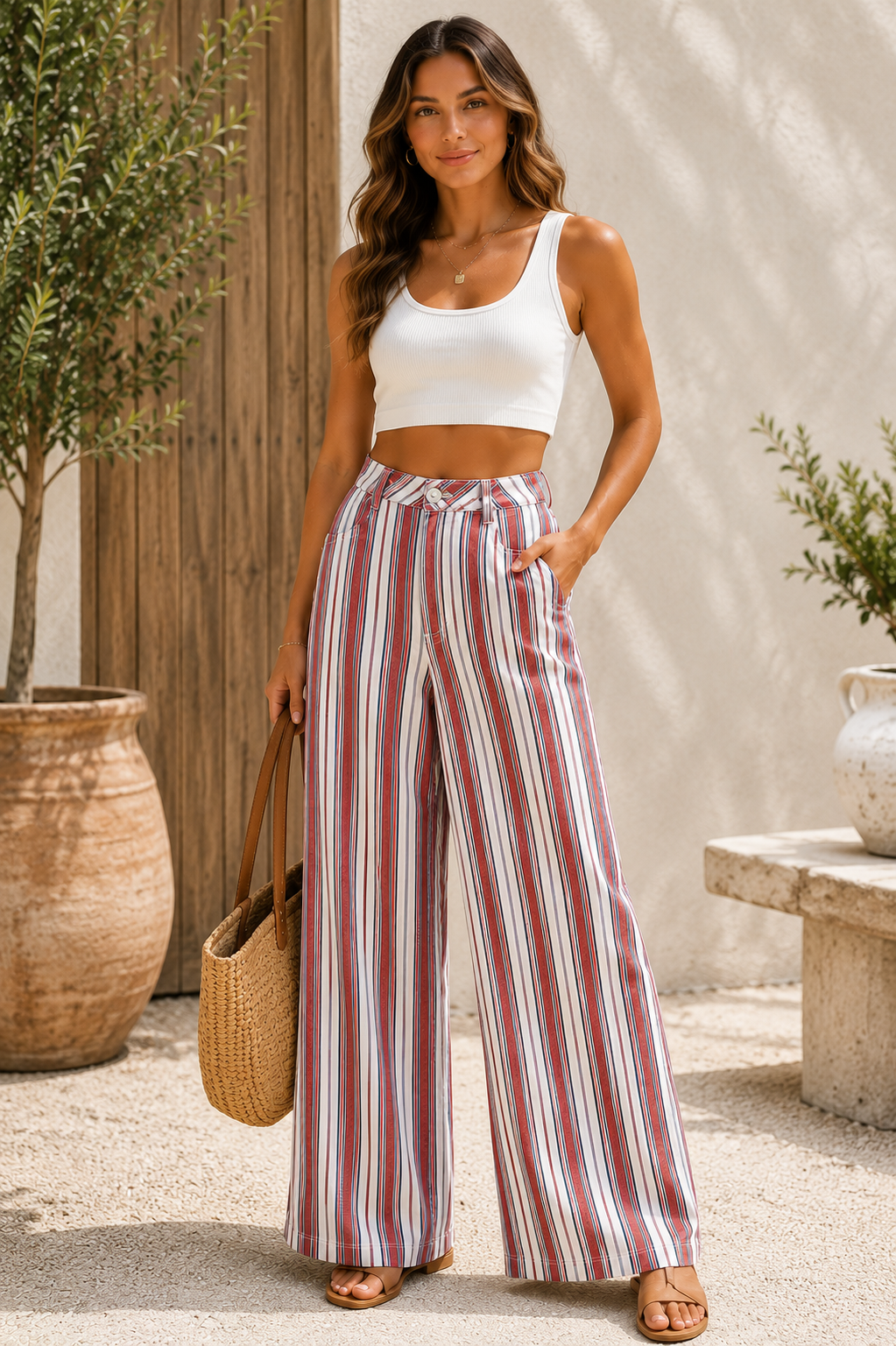 The Boardwalk Striped Wide-Leg Jeans