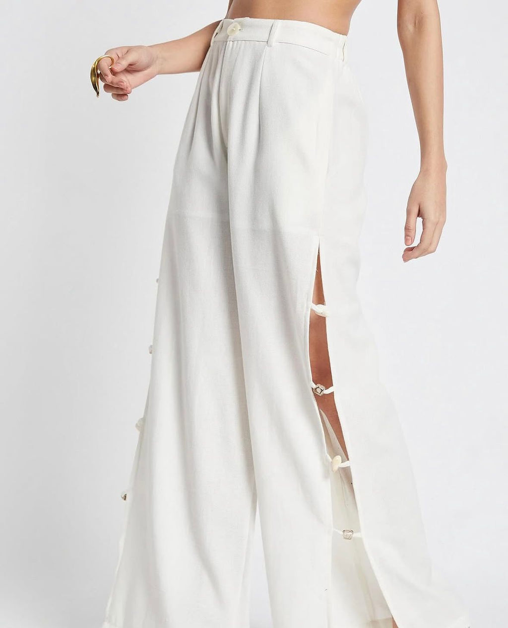 Beaded Side-Split Beach Pants