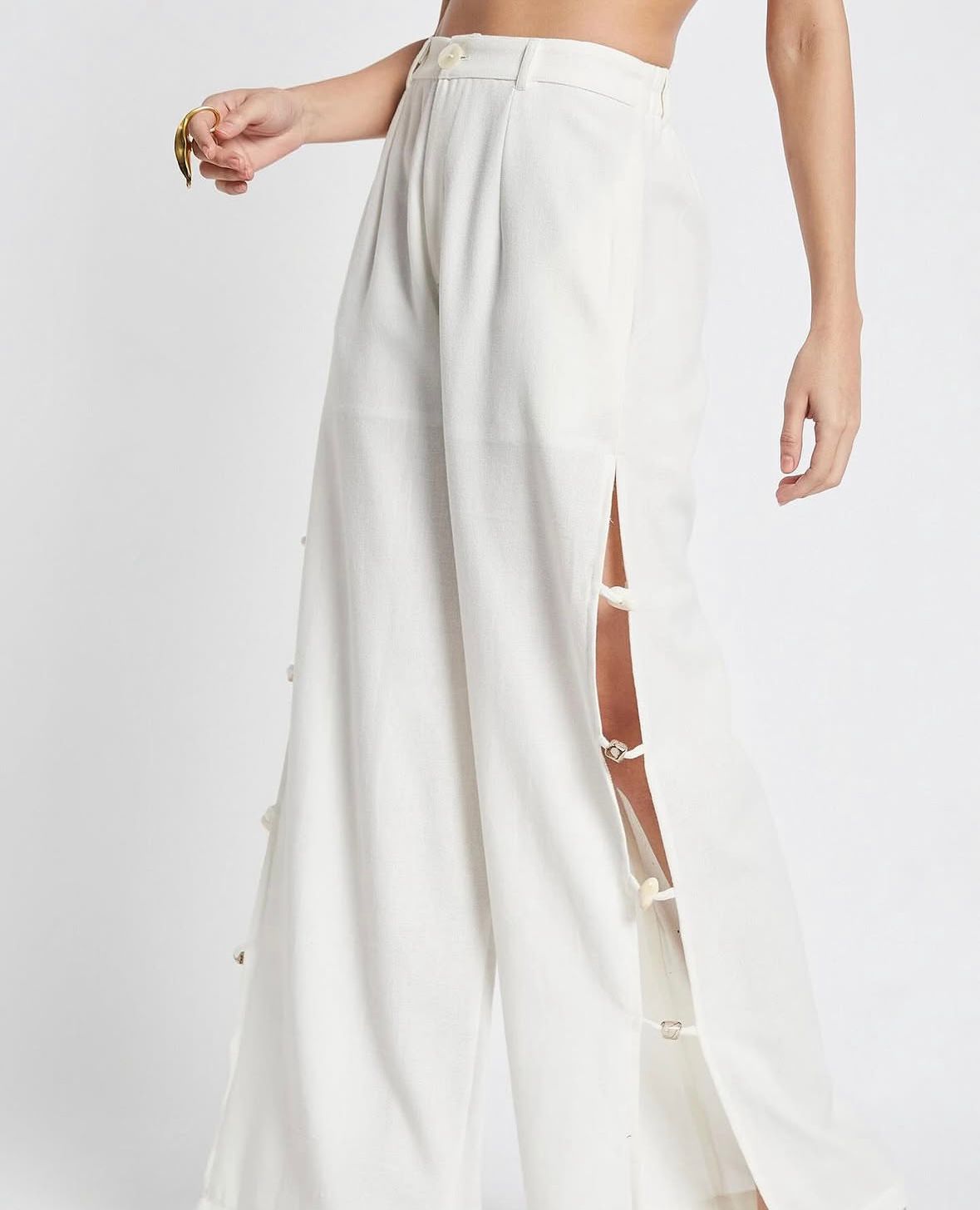 Beaded Side-Split Beach Pants