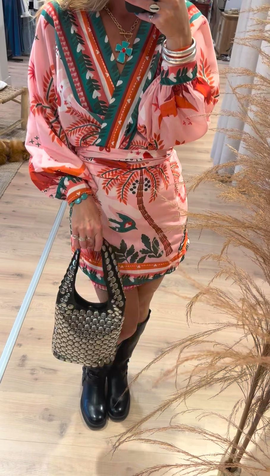 Tropical Print Cross-Back  Dress