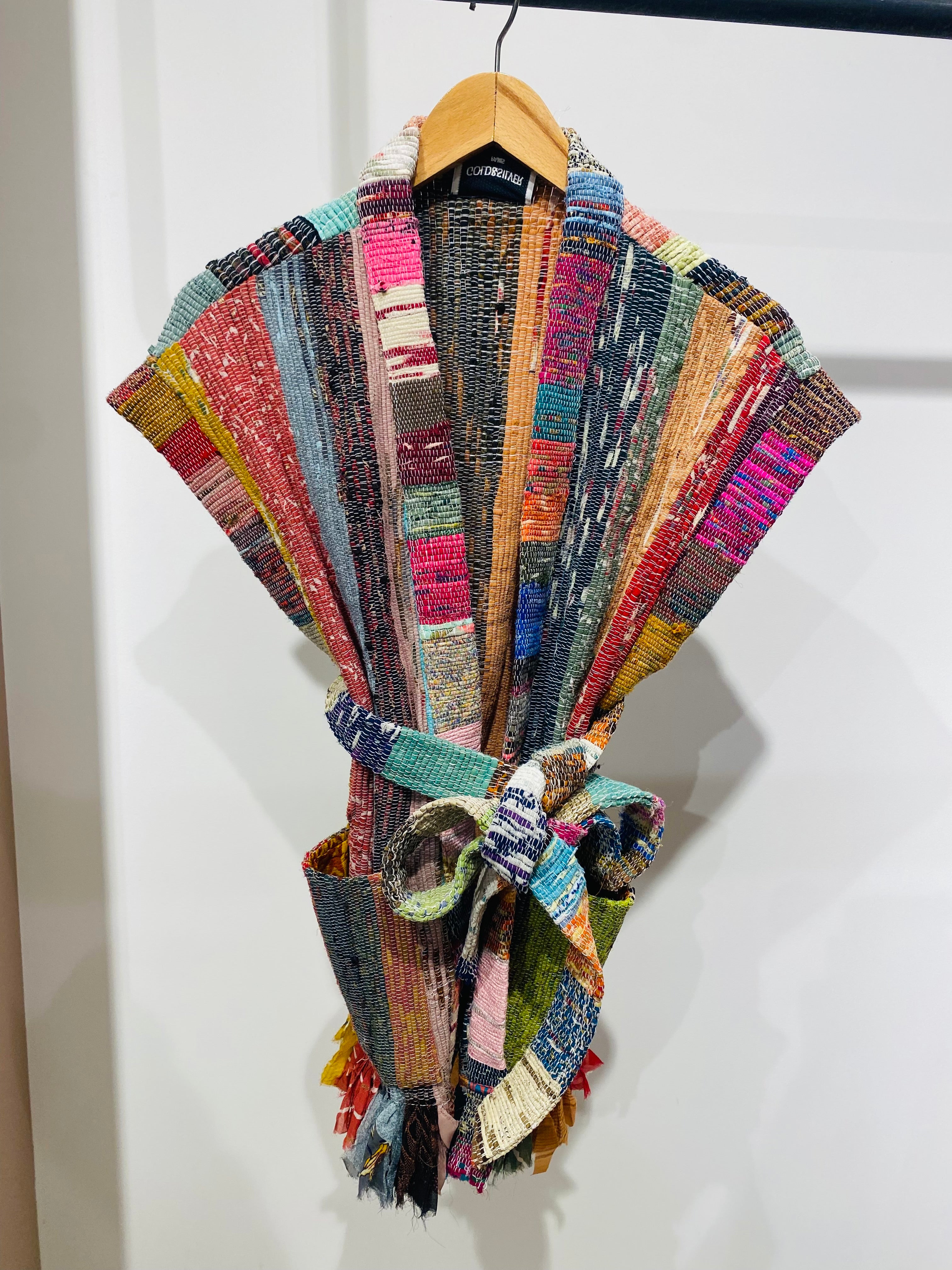 Colorful Patchwork Kimono with Tassel Belt