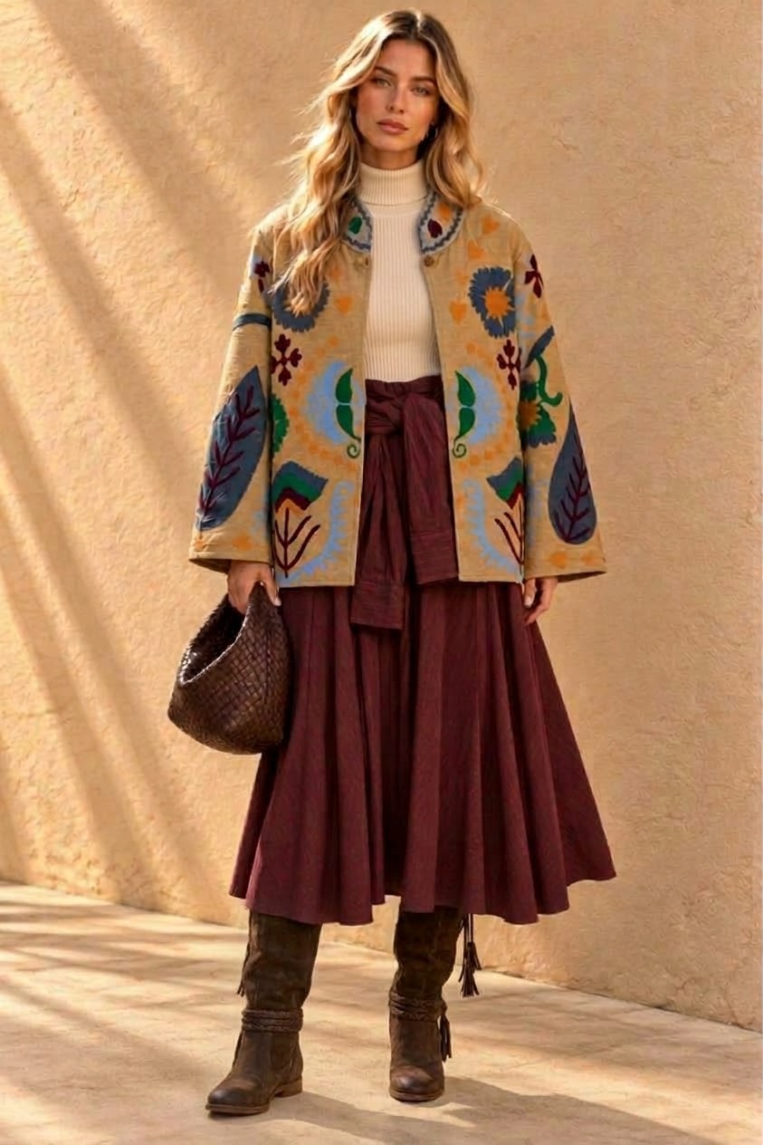 The Floriana Beige Botanical Jacket