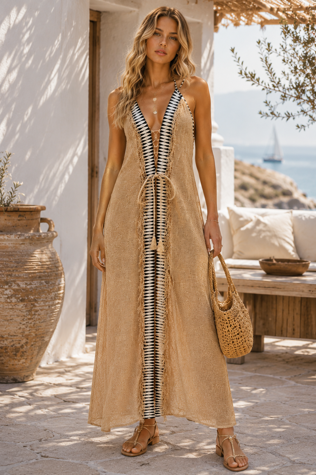 Backless Tribal Linen Dress