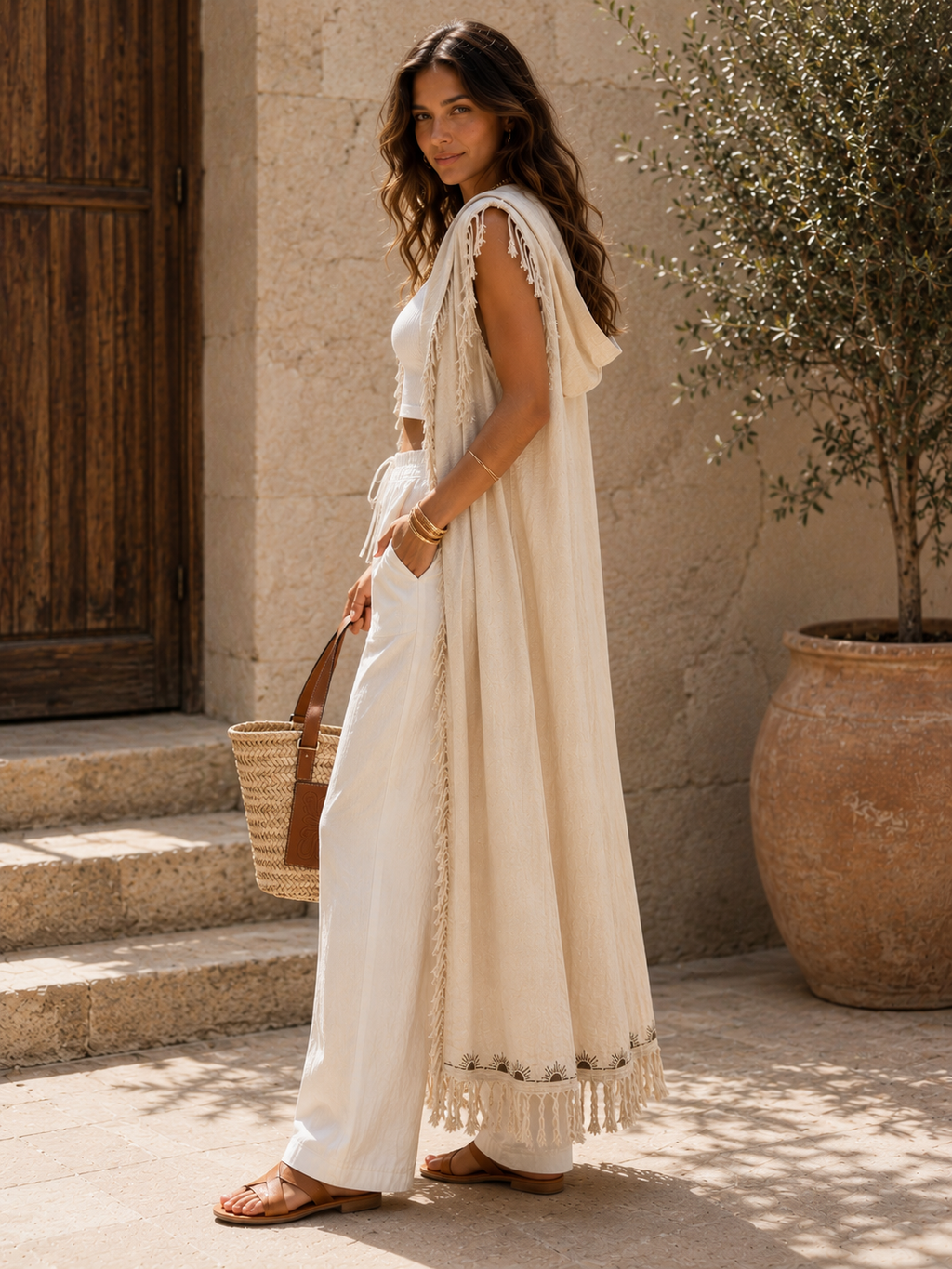 Boho Printed Linen Vest