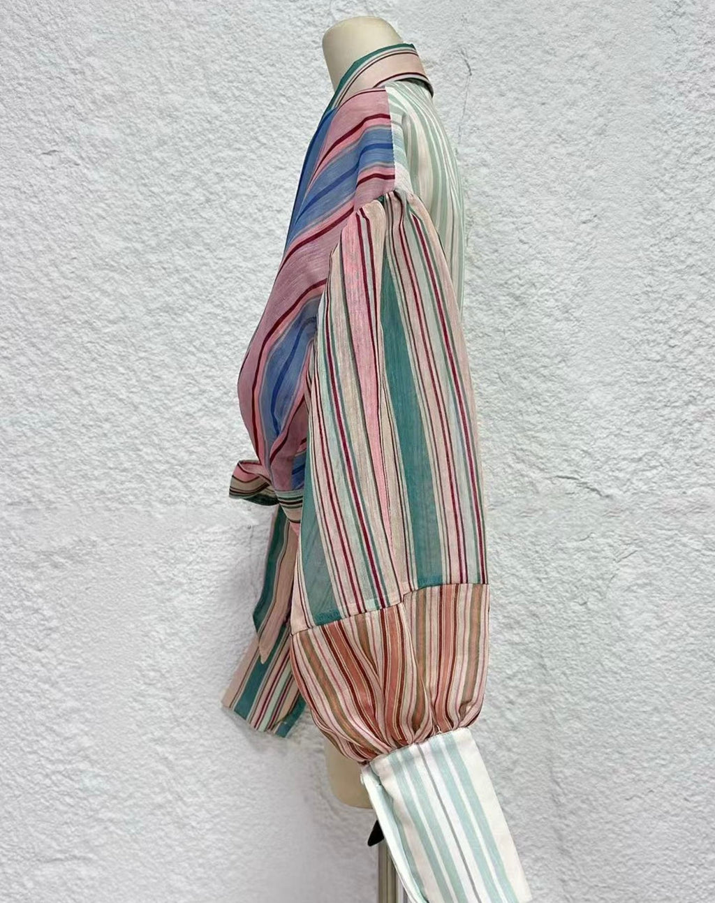 Multi-Stripe Wrap Tie Shirt