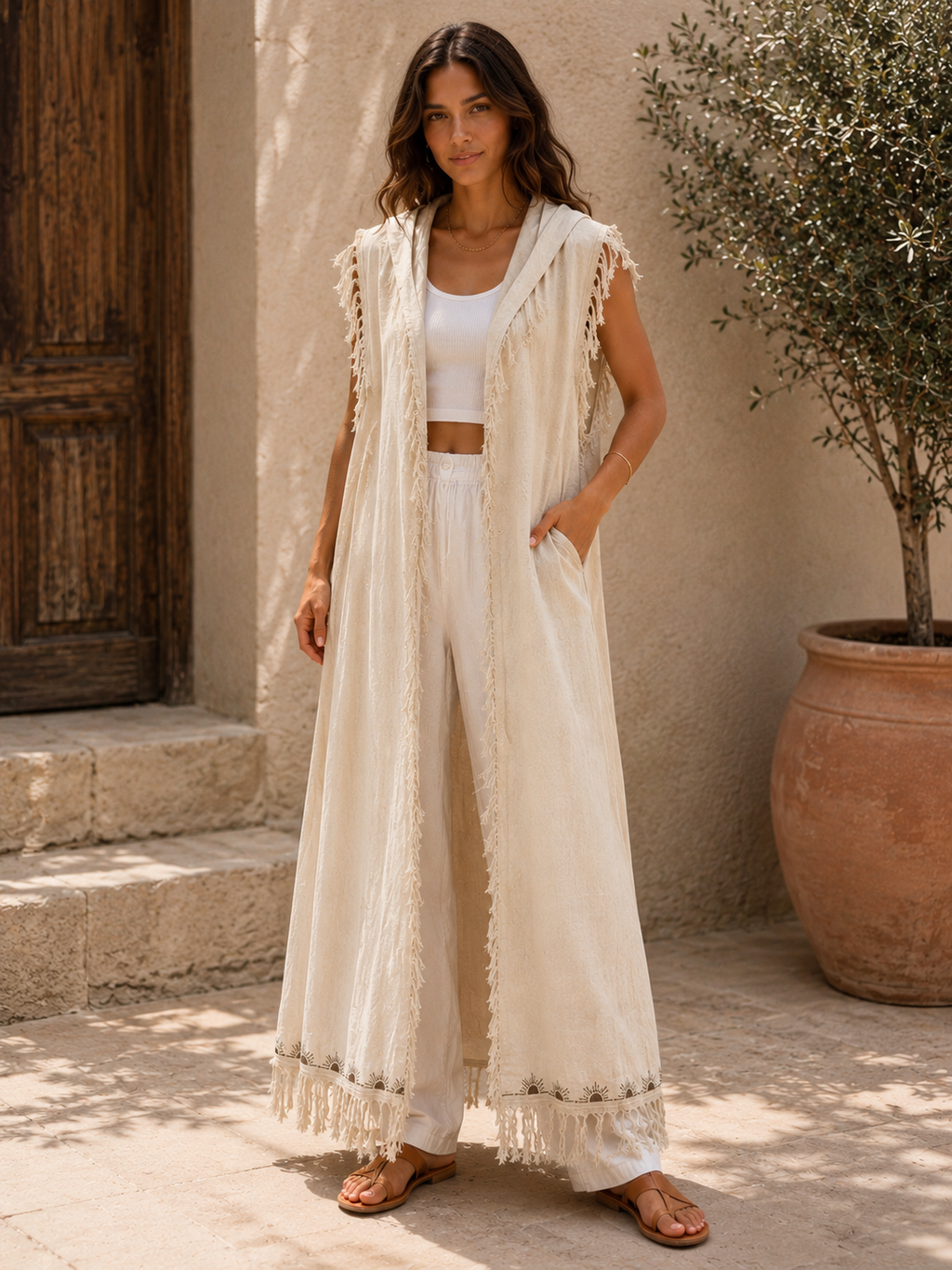 Boho Printed Linen Vest