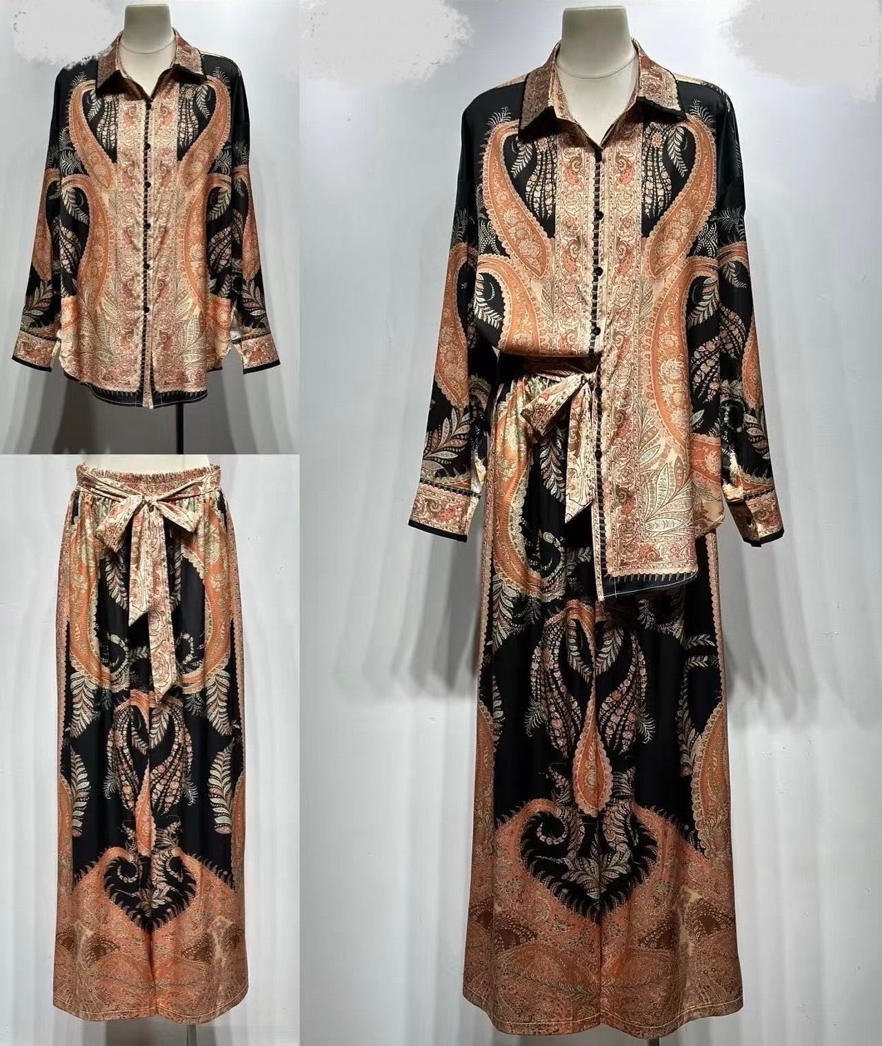 Luxe Paisley Print Shirt and Palazzo Pants Set