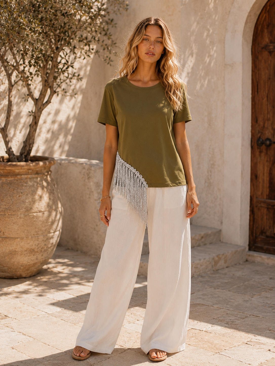 The Olive Fringe Tee
