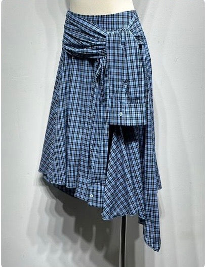 Asymmetrical Check Wrap Skirt