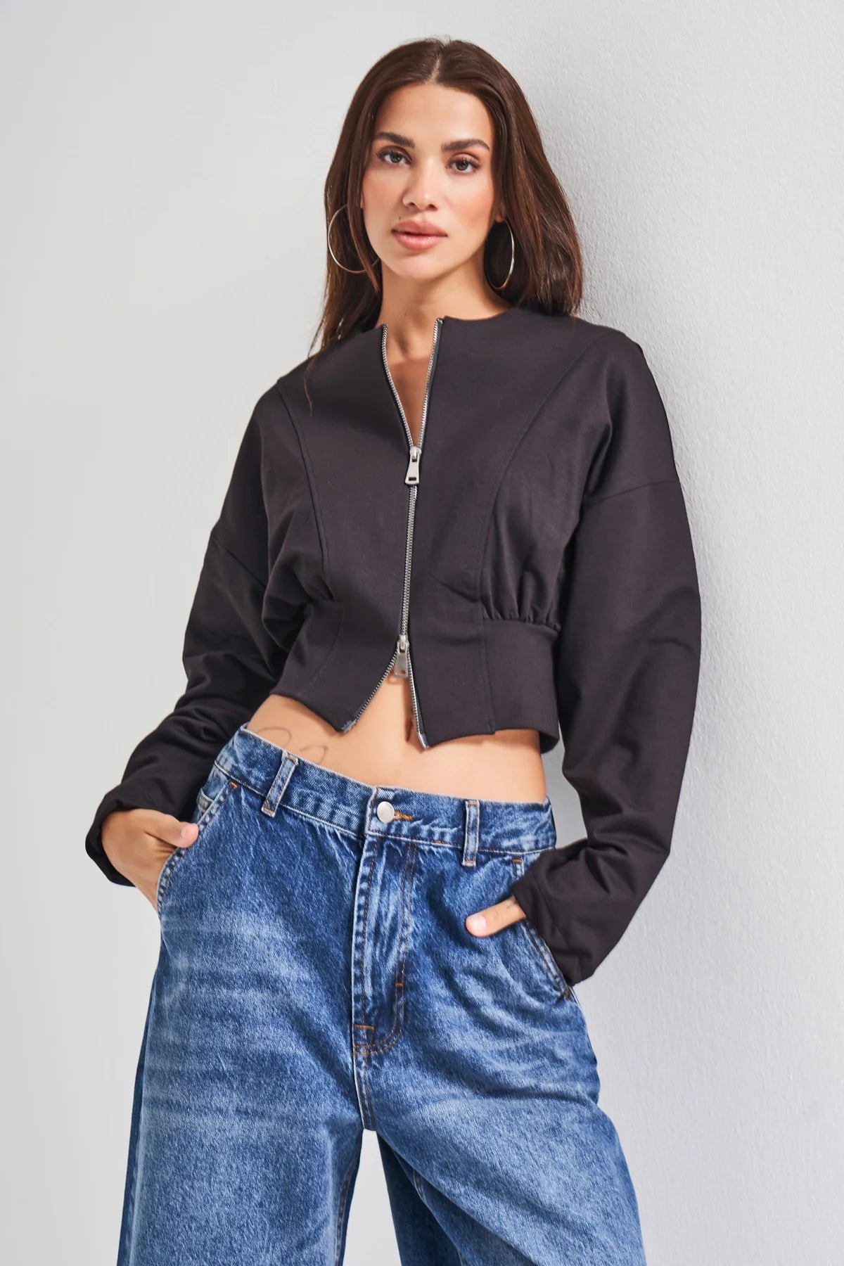 Black Structured Cropped Jacket
